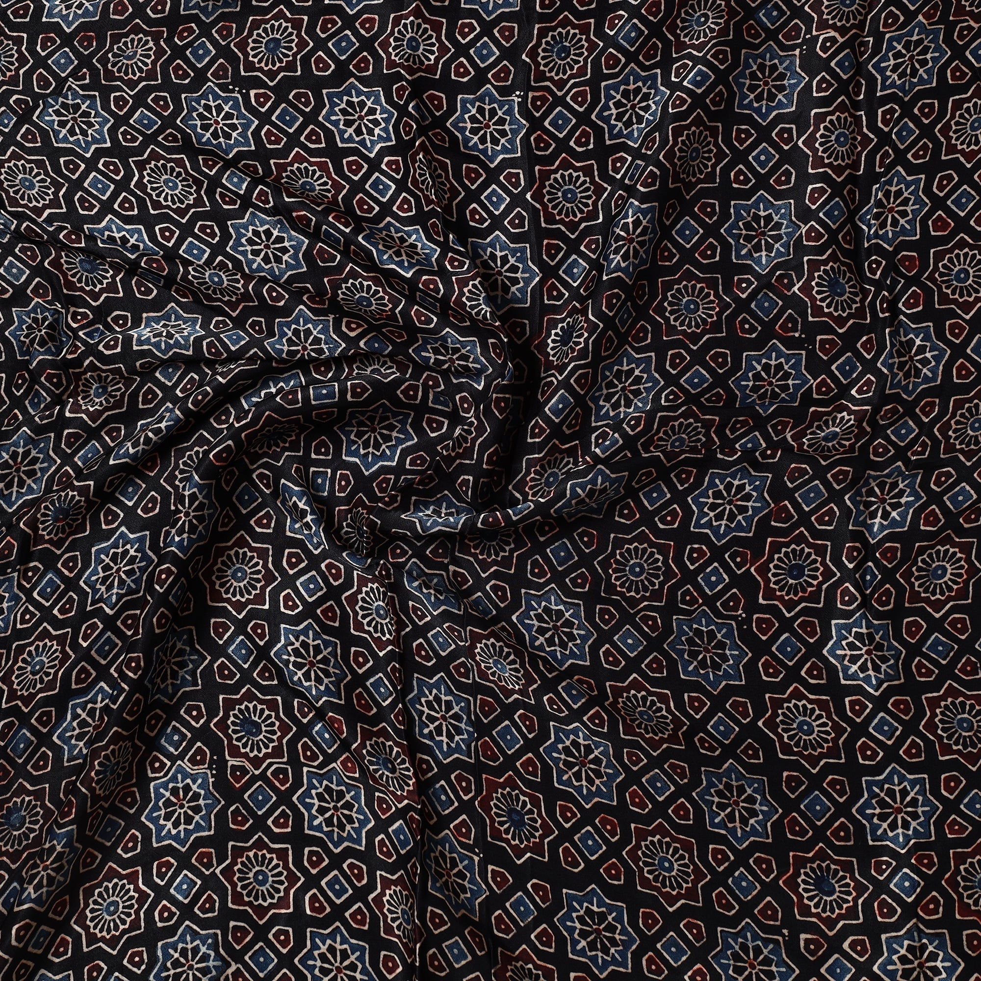 RIYAZ ABDULMAJID KHATRI - AJRAKH Black - Ajrakh Hand Block Printed Modal Silk Precut Fabric 33 - view 2