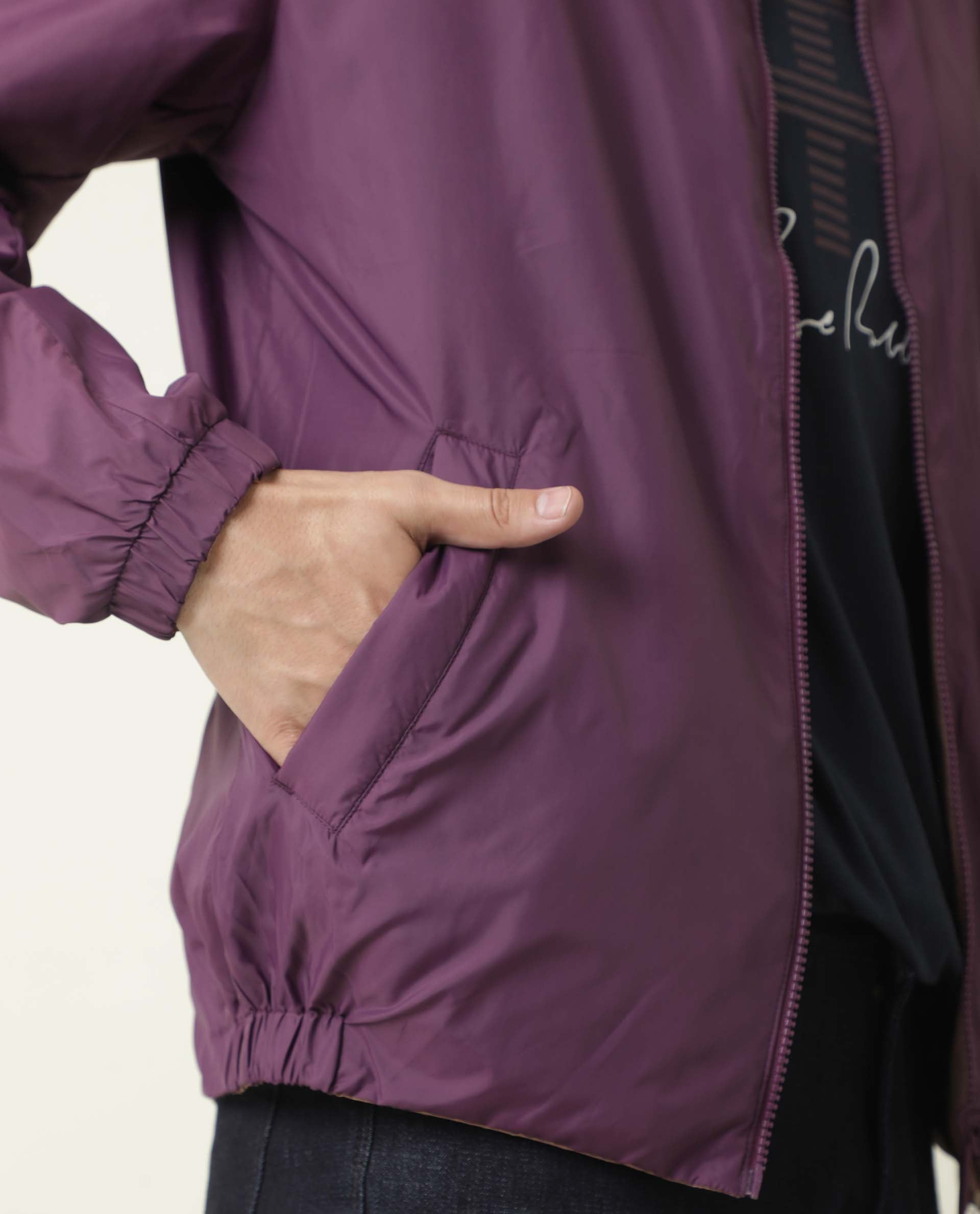 Rare Rabbit Men's Adol Dark Maroon Plain Lightweight Band Collar Reversible Jacket - view 7
