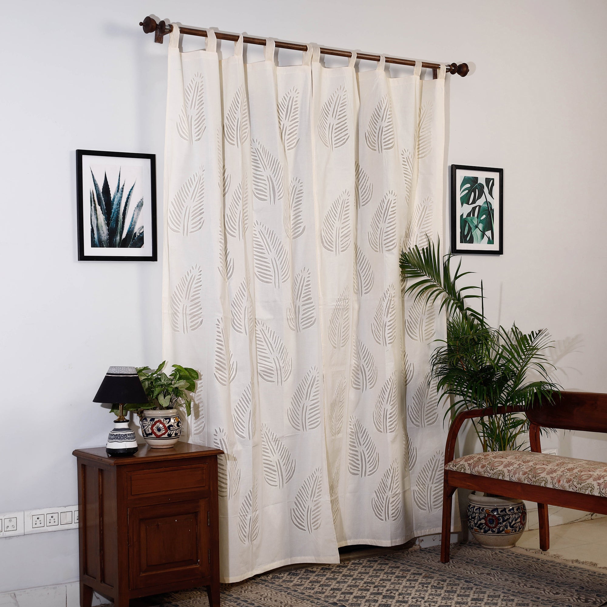SHADES OF MARUDHARA Beige - Leaves Cutwork Cotton Barmer Applique Door Curtain