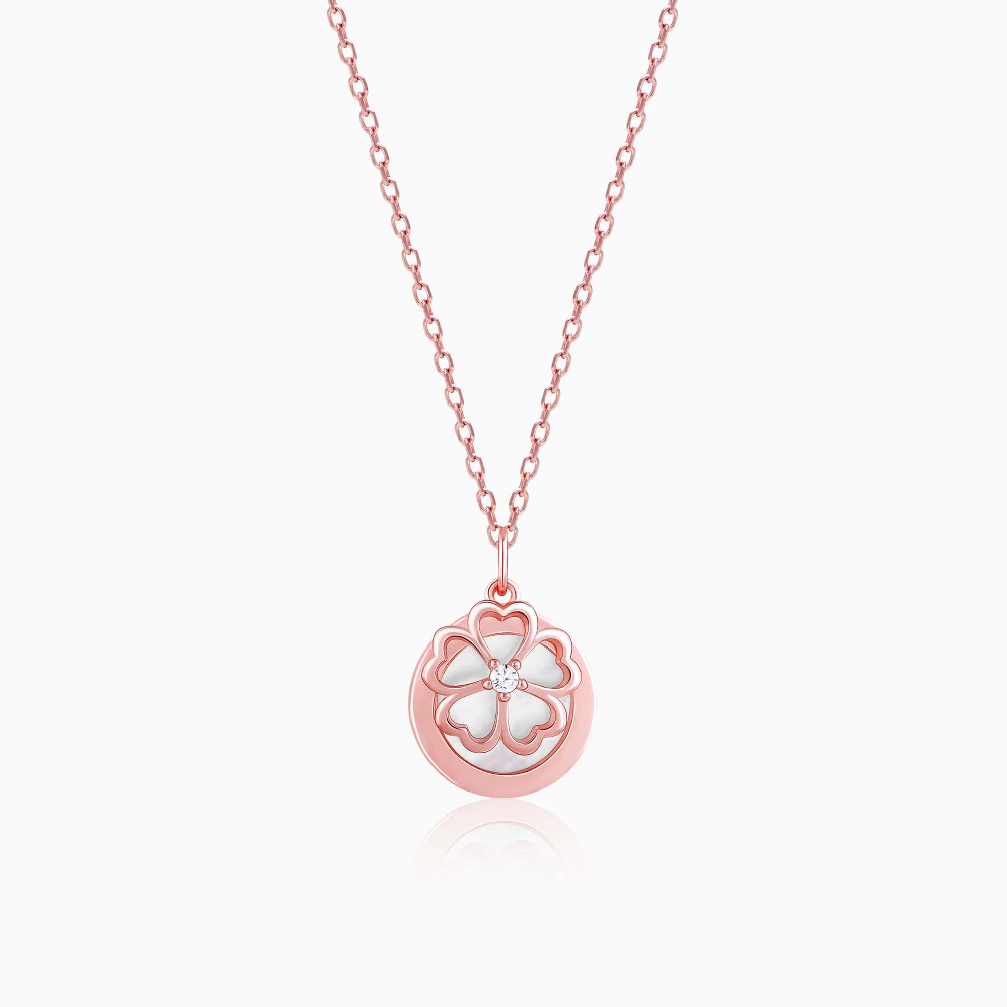 GIVA Jewellery Rose Gold Pea Flower Pendant with Link Chain