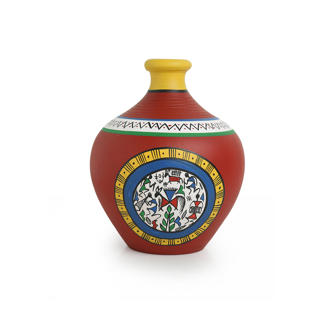 EXCLUSIVELANE 'Warli Red Matkis' Handpainted Terracotta Vases (Set of 3) - view 3