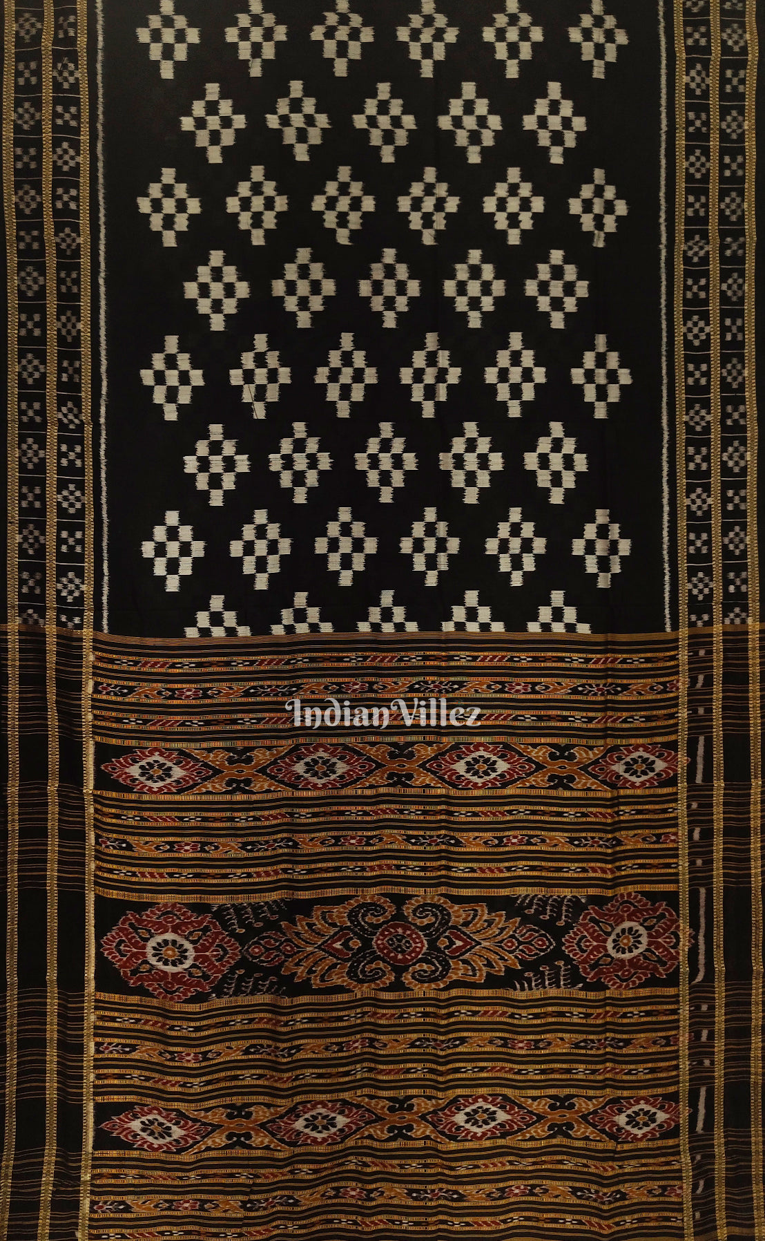 IndianVillèz Black White Pasapali Khandua Silk Saree