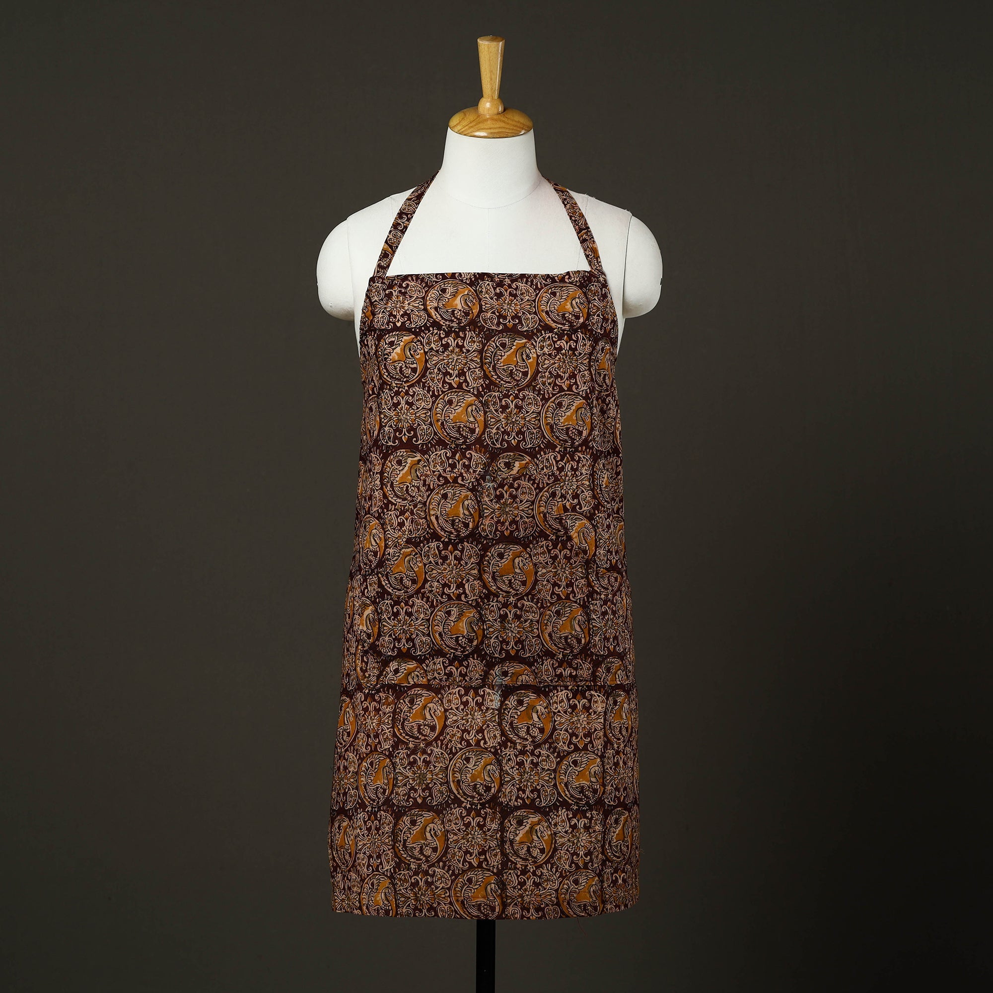JALPARI Brown - Kalamkari Block Print Cotton Apron with Pocket 54