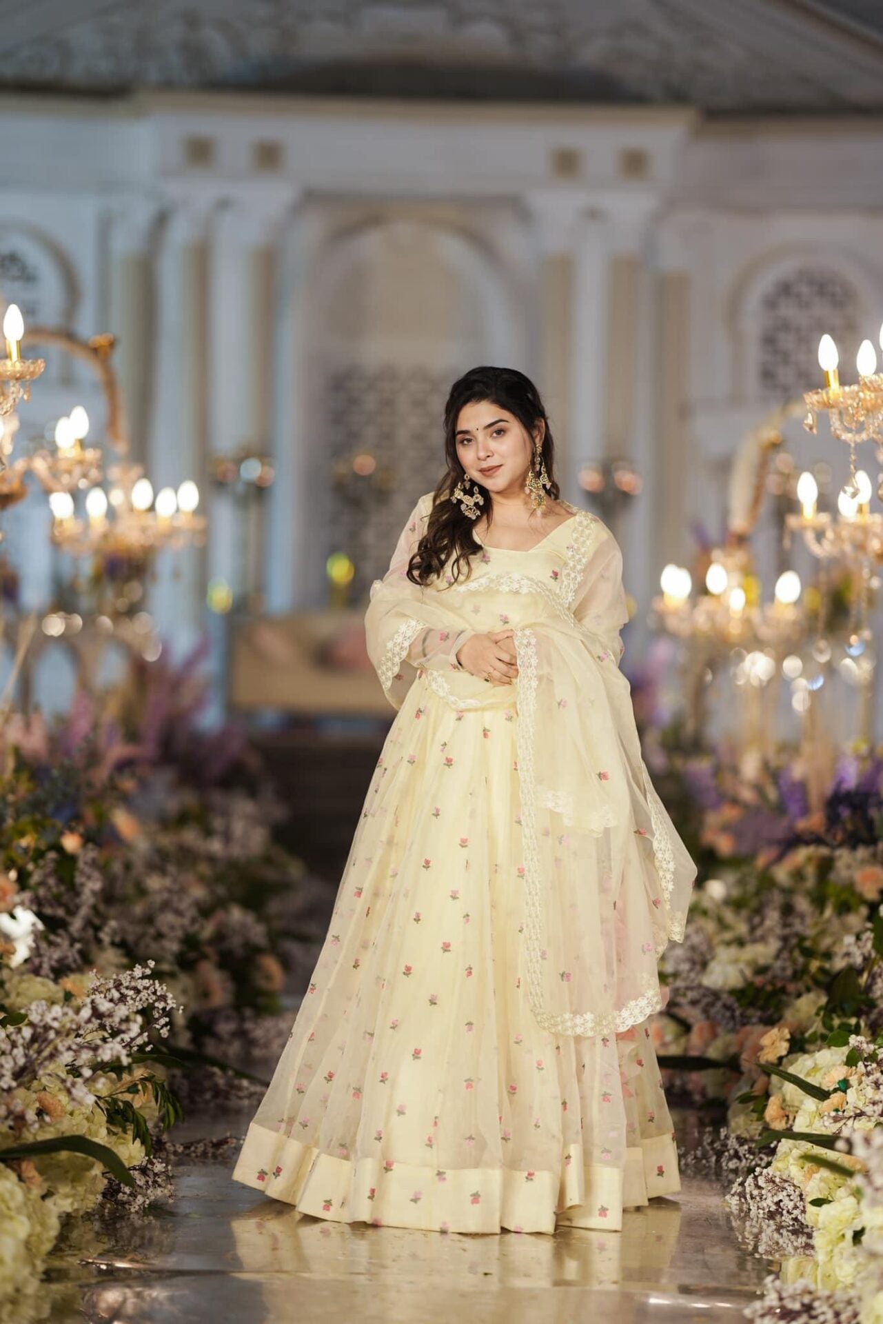 Idaho-o Meraki white organza lehenga set – Women's
