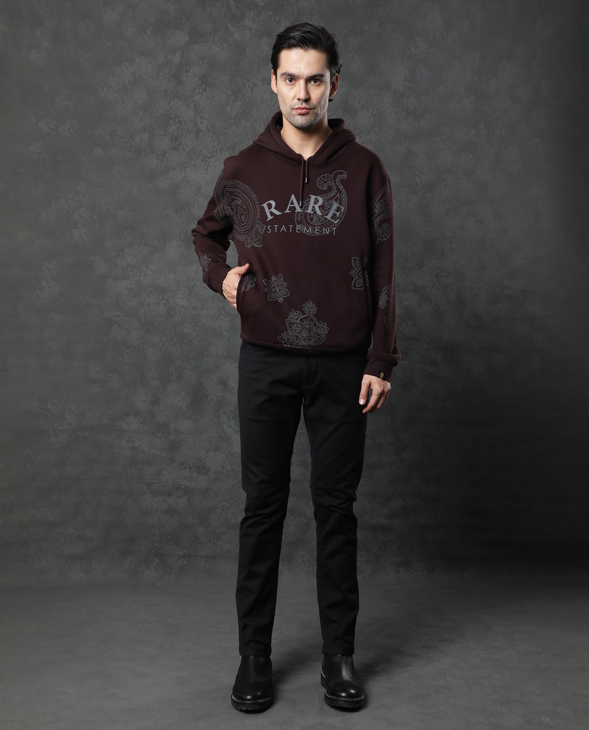 Rare Rabbit Men'S Helio Maroon Sweatshirt Cotton Polyester Fabric Hooded Neck Full Sleeves Drawstring Slim Fit - view 7