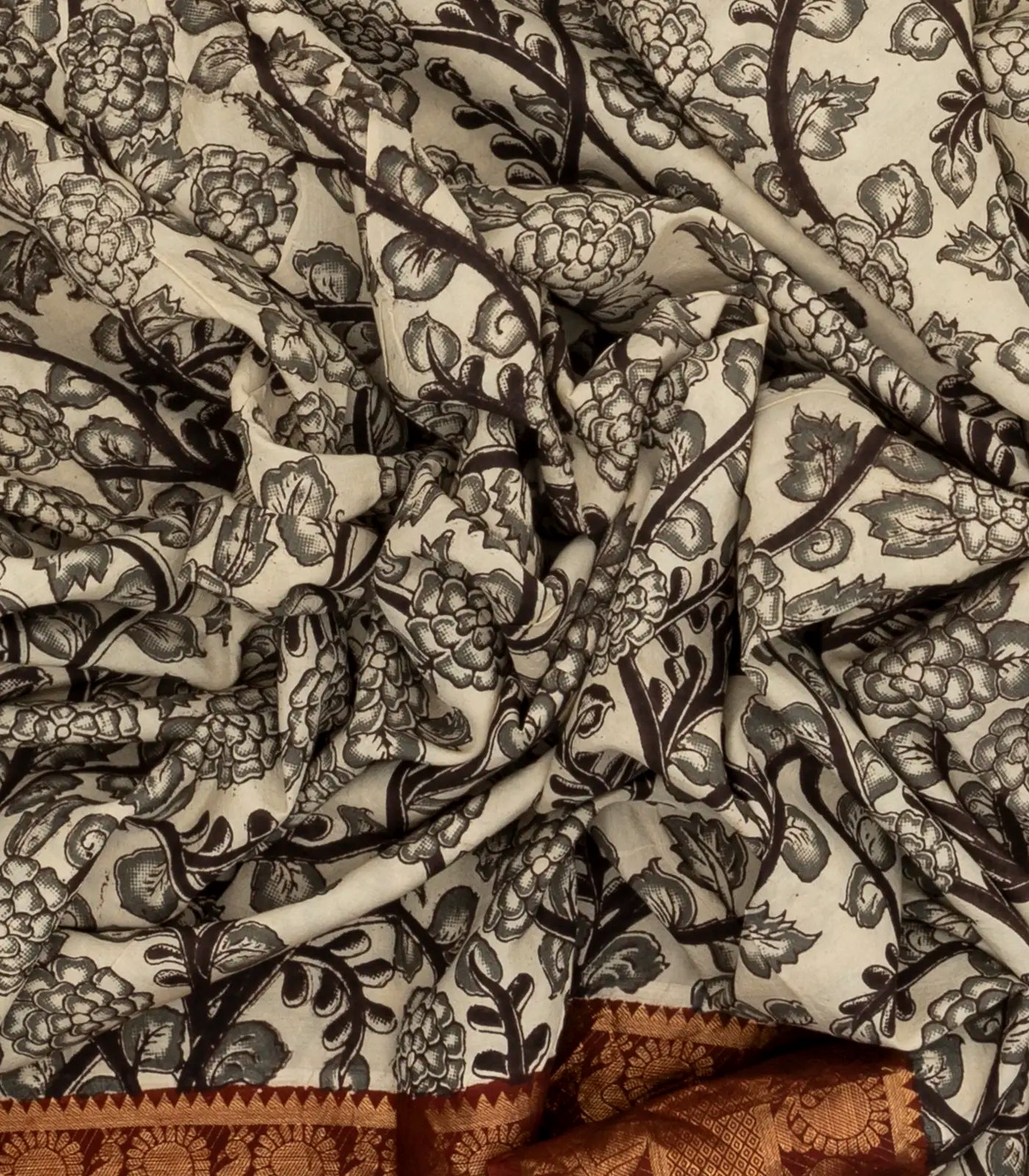 RmKV Off White Handloom Kalamkari Cotton Saree With Printed Annam Vine Motifs - view 3