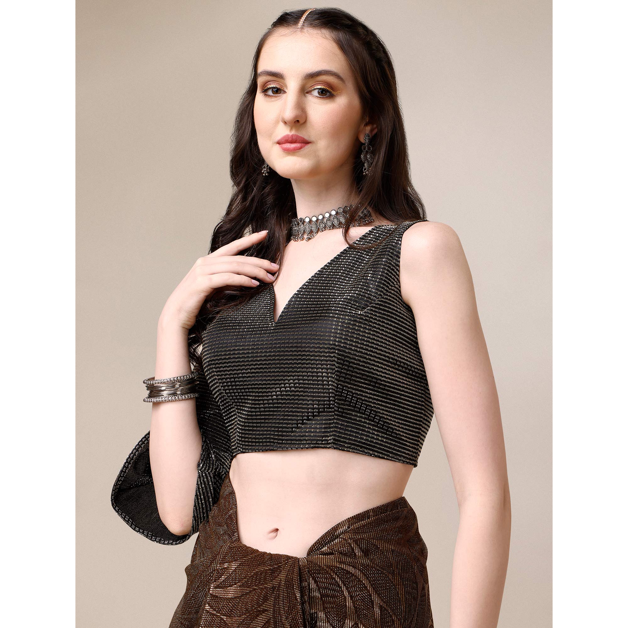 Peachmode Brown Floral Printed Rayon Saree – Women's - view 9