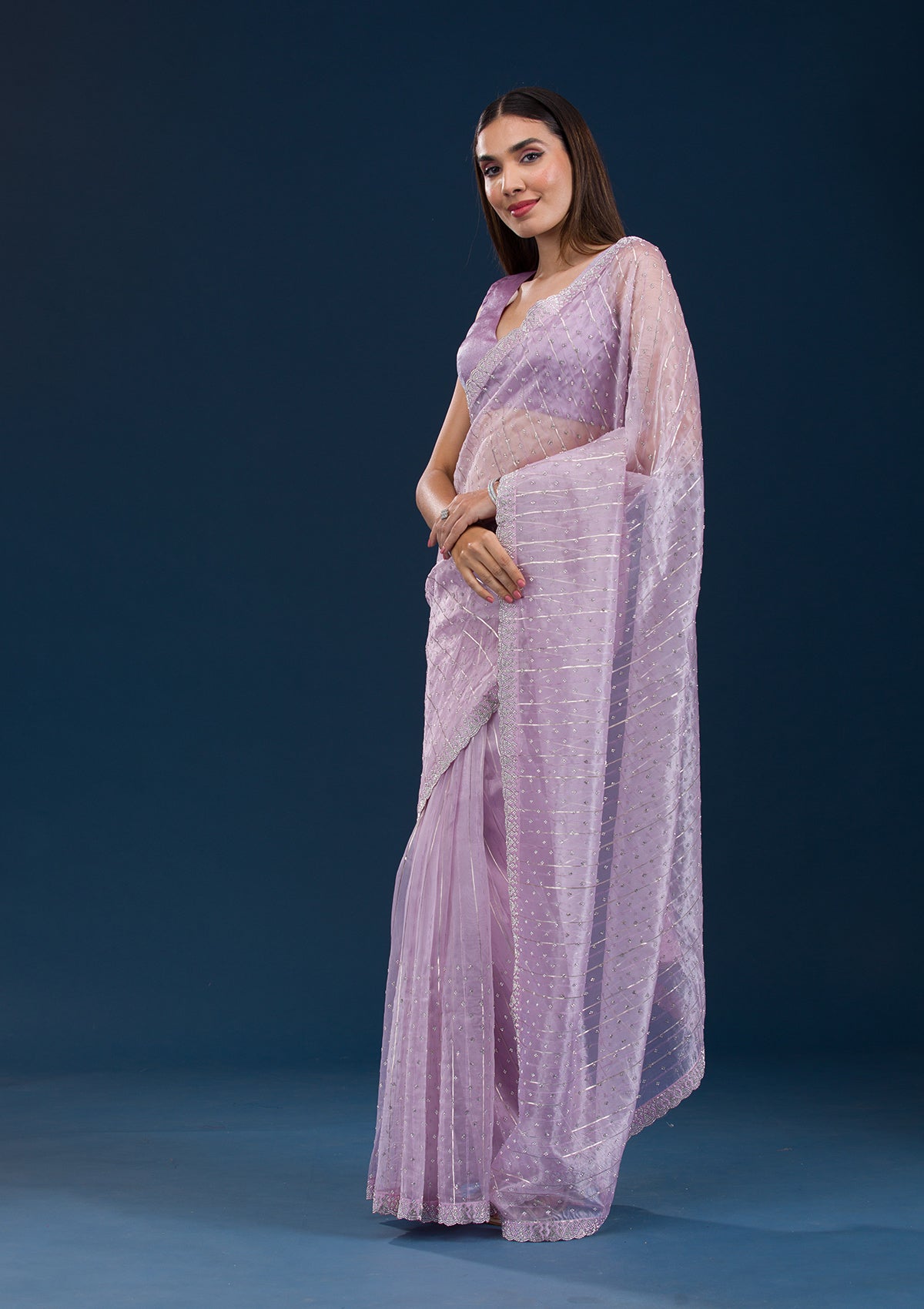 Koskii Lavender Stonework Tissue Saree – Women's - view 4