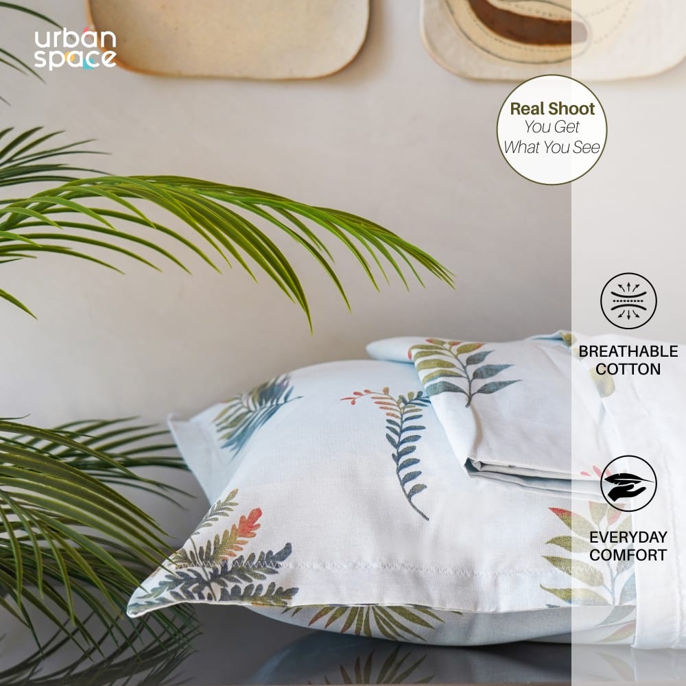 Urban Space -Home Furnishing Store Fitted King Size Cotton Bedsheet - Fall Leaves - Blue - view 5