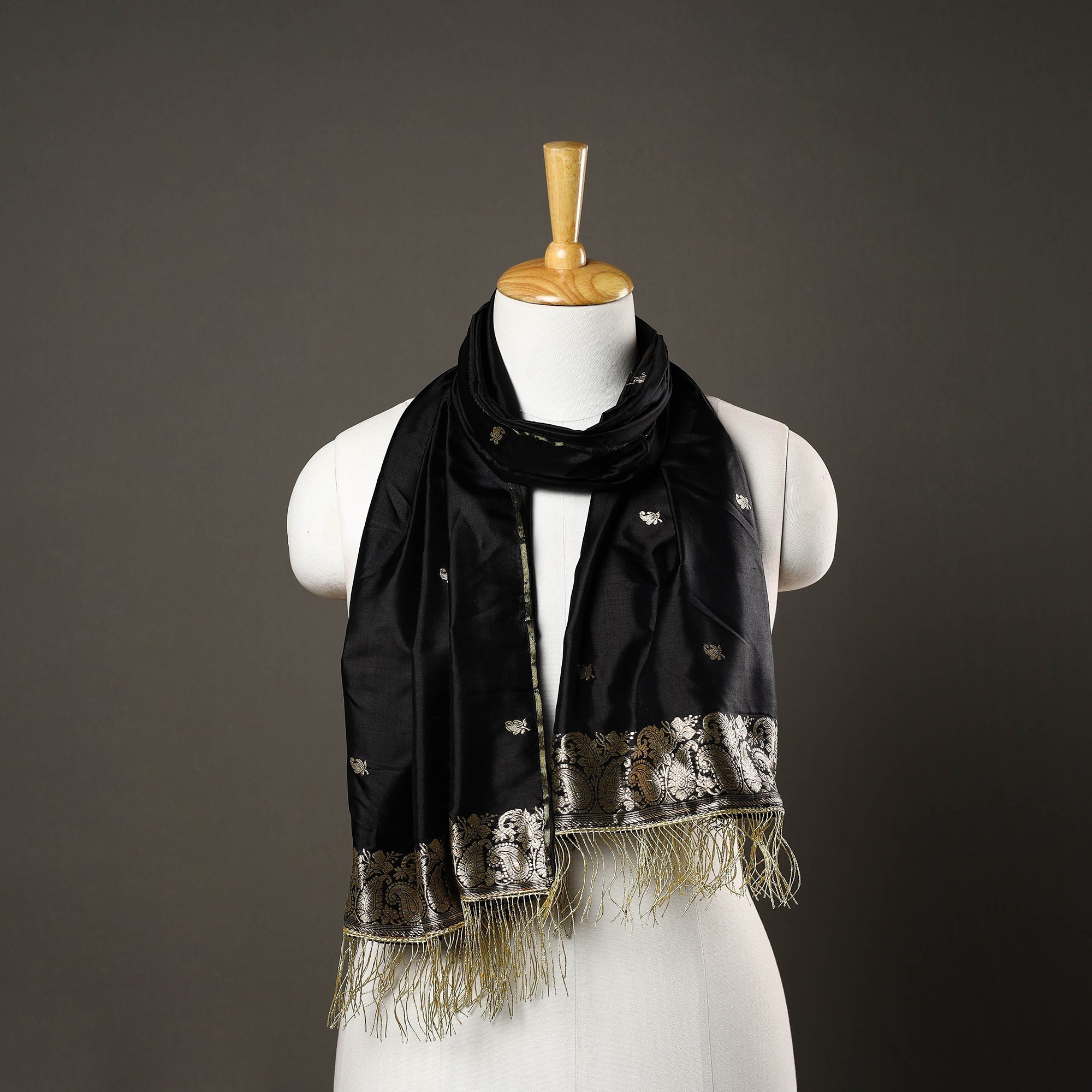 ITOKRI CRAFTS INITIATIVE Black - Brocade Handloom Pure Silk Banarasi Stole 14