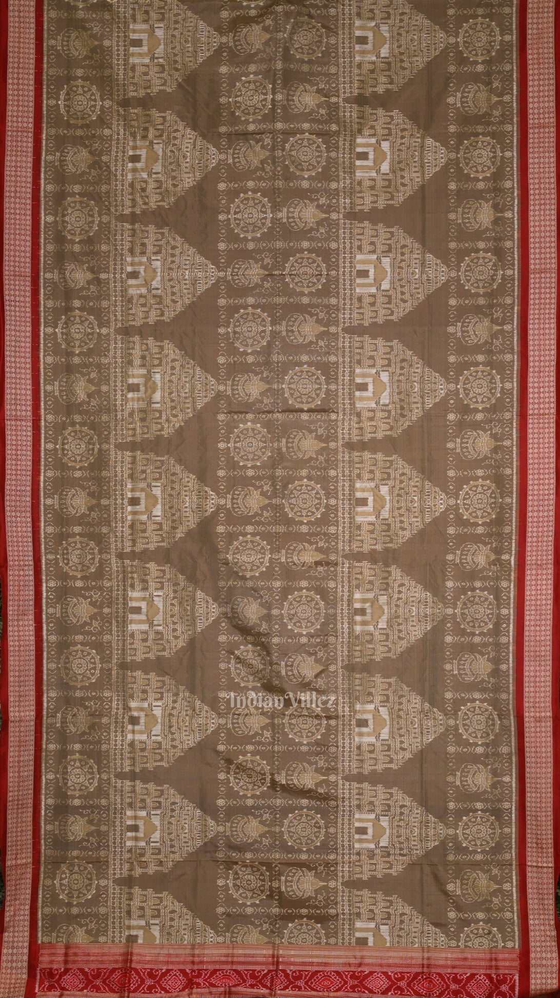 IndianVillèz Beige Cream Red Konark Theme Odisha Ikat Sambalpuri Silk Saree - view 4