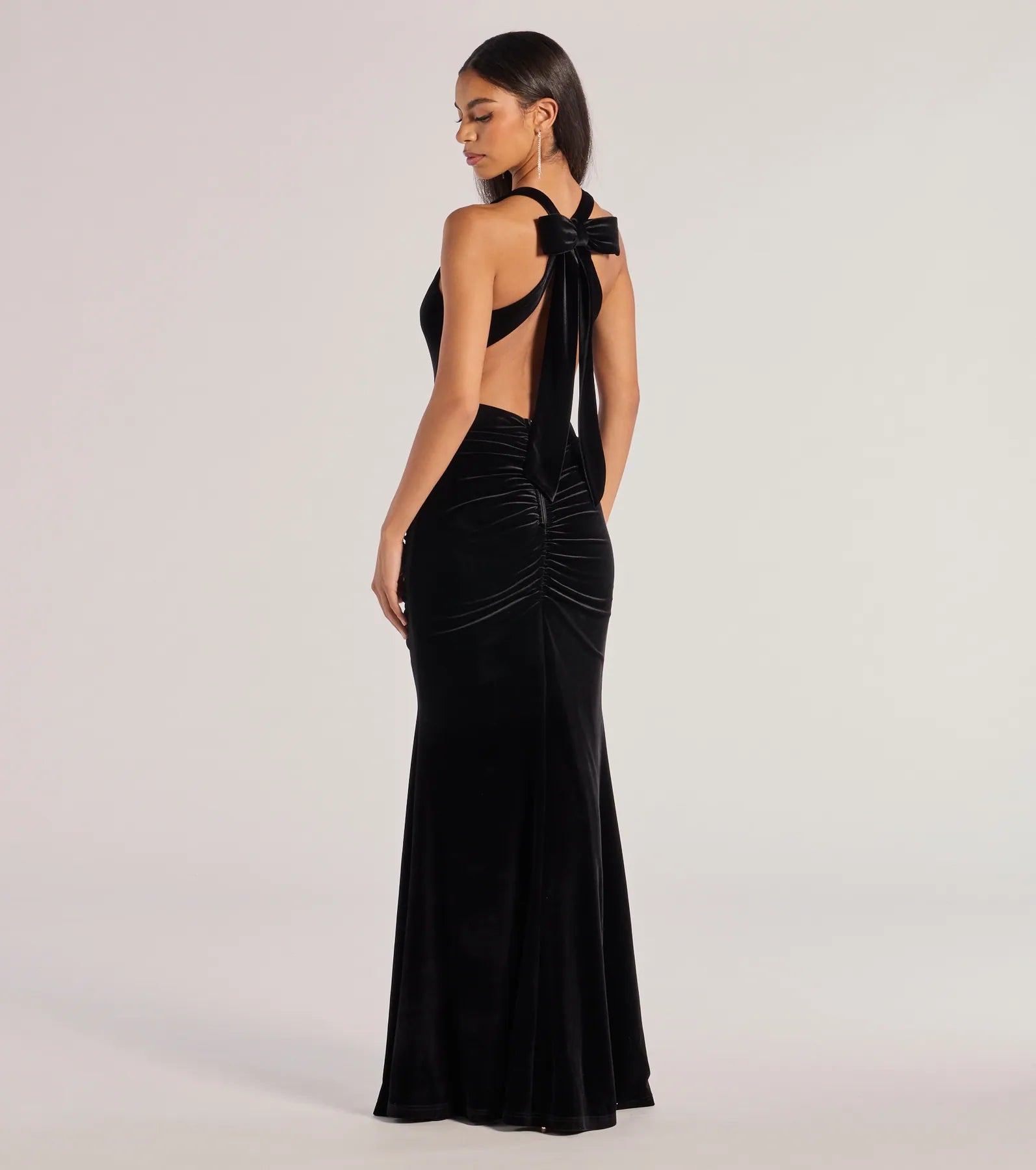 Windsor Ilse Velvet Bow Strap High Slit Mermaid Dress - view 2