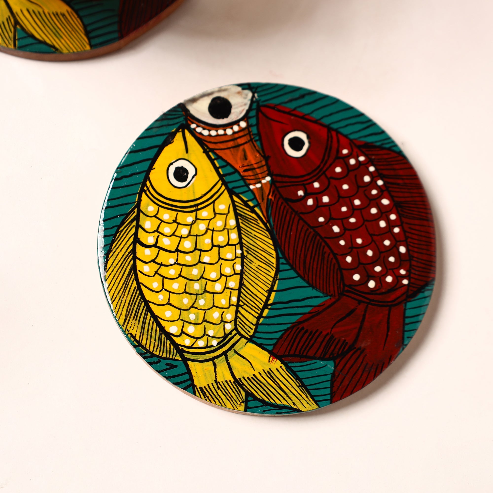 ITOKRI CRAFTS INITIATIVE Bengal Patua Handpainted Akashmoni Wooden Coasters (Set of 4) 08 - view 2