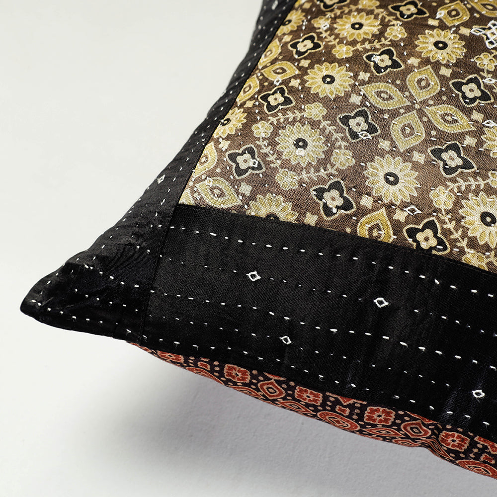 KACHCHH JI CHHAAP Black - Kutch Embroidered Ajrakh Mashru Silk Cushion Cover (16 x 16 in) - view 2