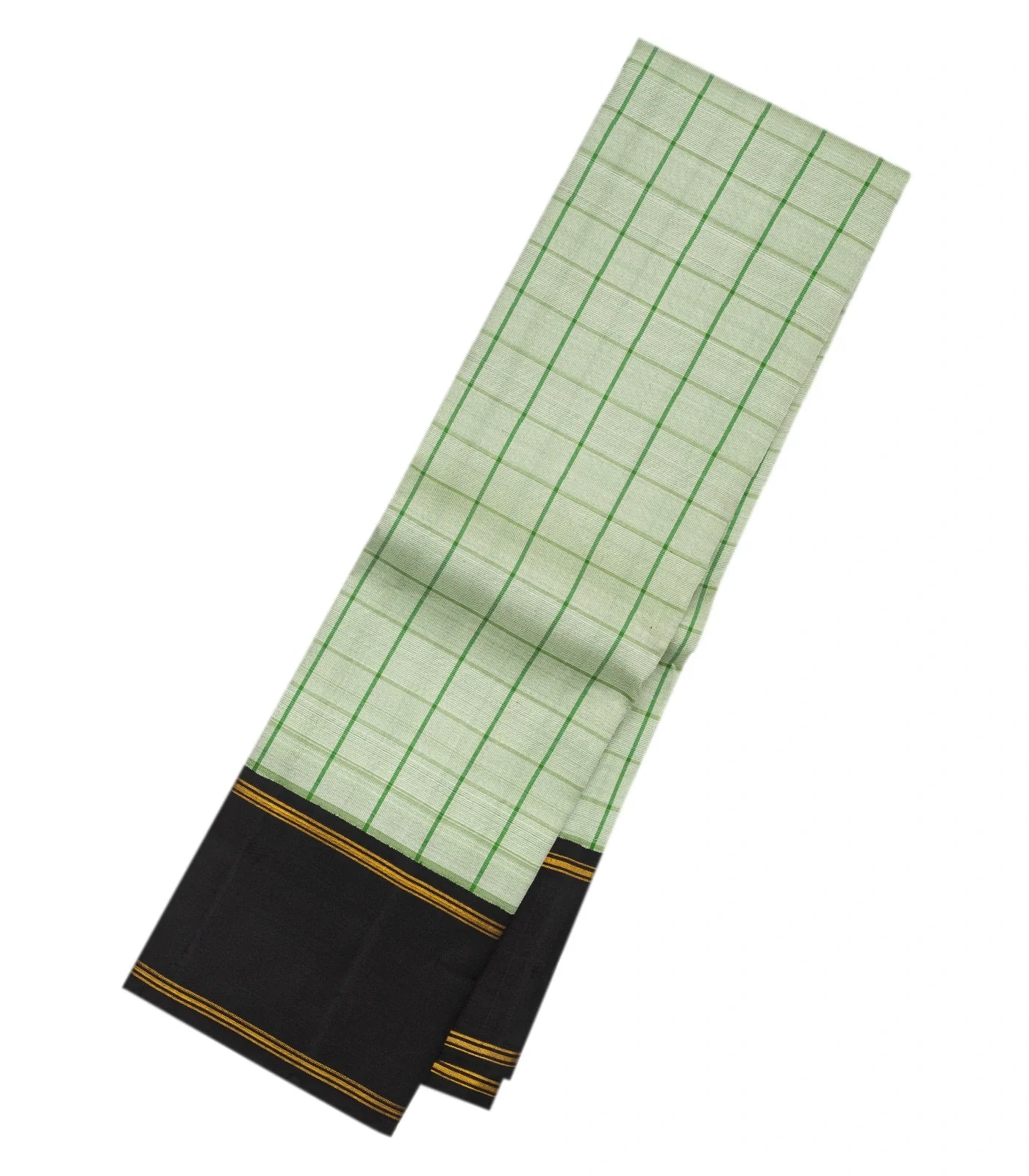 RmKV Shadow Green Handloom Kanchipuram Korvai Silk Saree With Checks