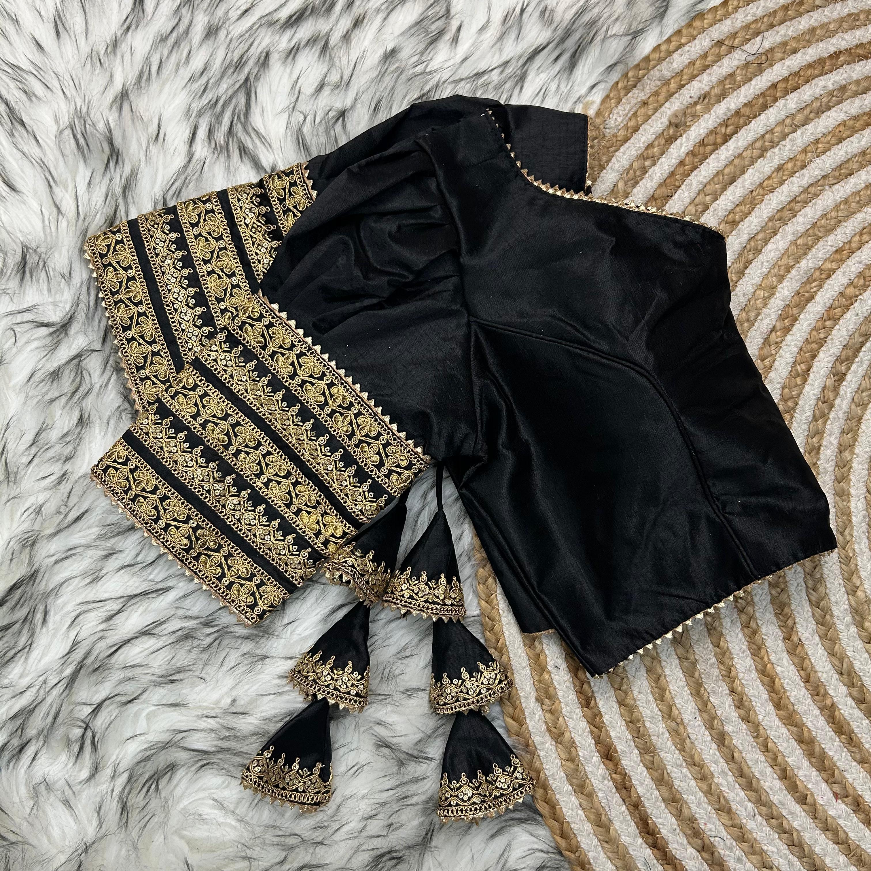 ClothsVilla Black Kilmora Silk Blouse with Handcrafted Embroidery and Sequence Accents - view 2