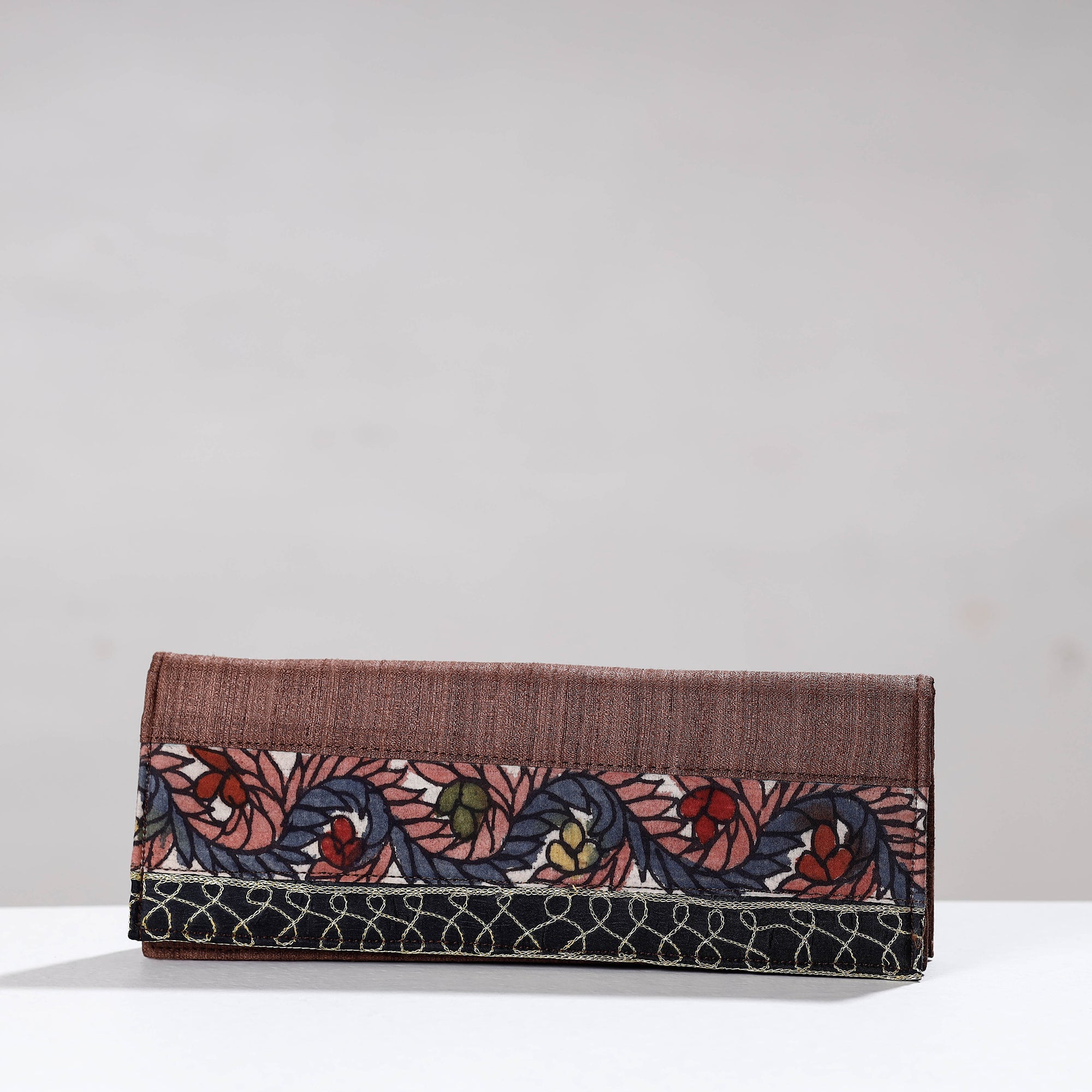 DWARAKA PLUS Brown - Handpainted Kalamkari Ghicha Silk Clutch