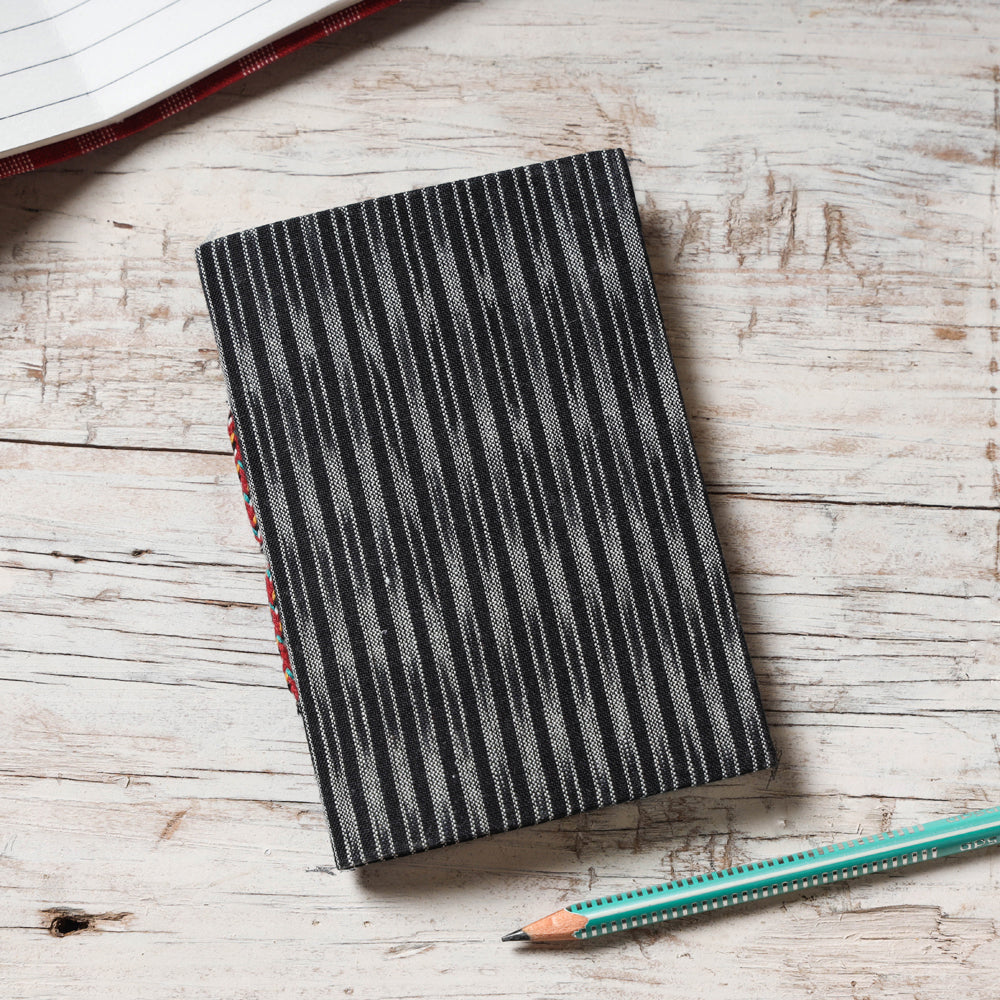 CHUTNEY CRAFT STUDIO Black - Ikat Fabric Cover Handmade Paper Notebook (5 x 3.5 in)