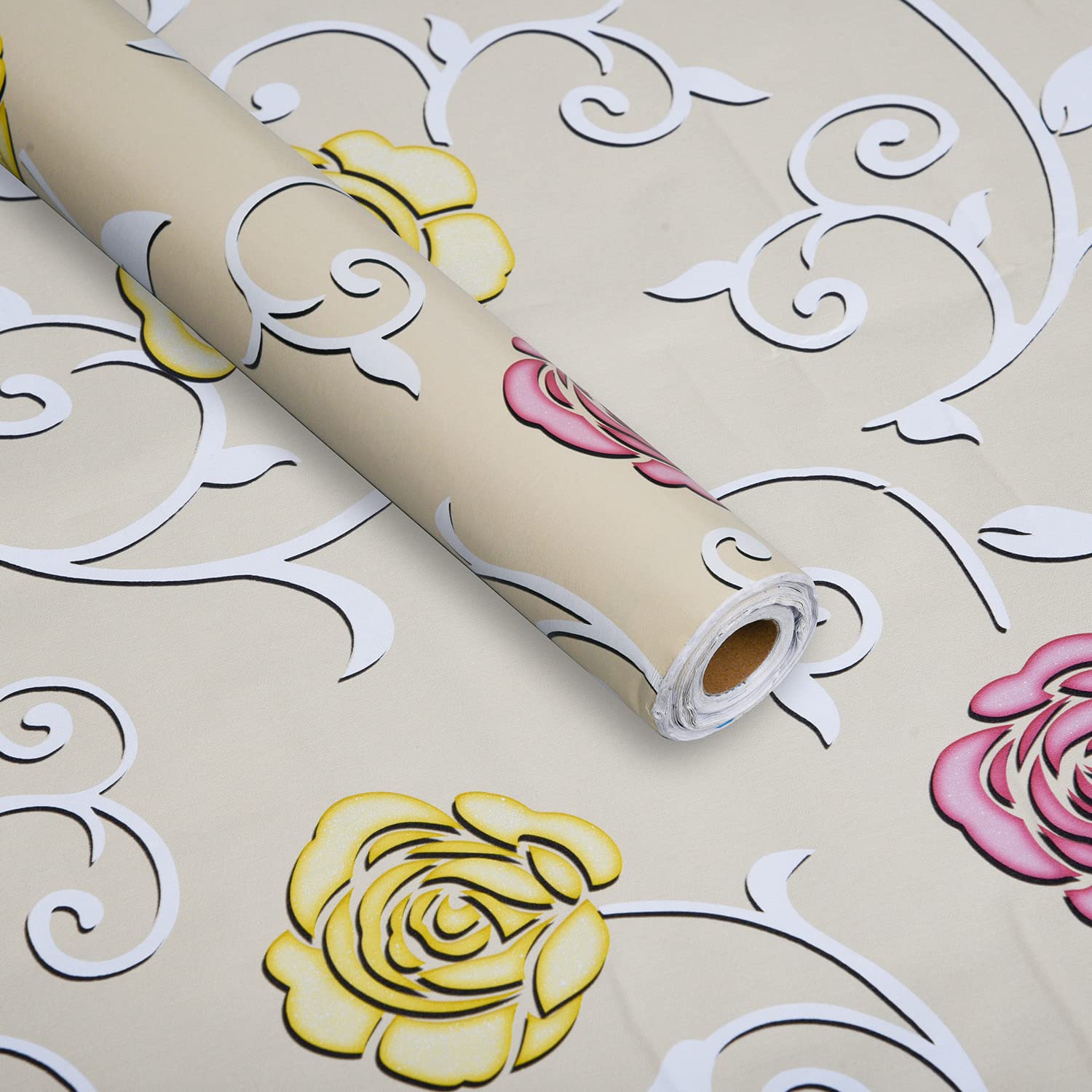 Kuber Industries Self Adhesive Wallpaper Sheet|Vinyl PVC Flower Print Wall Stickers Peel and Stick for Furniture, Almirah, Table Top, Wardrobe, Kitche