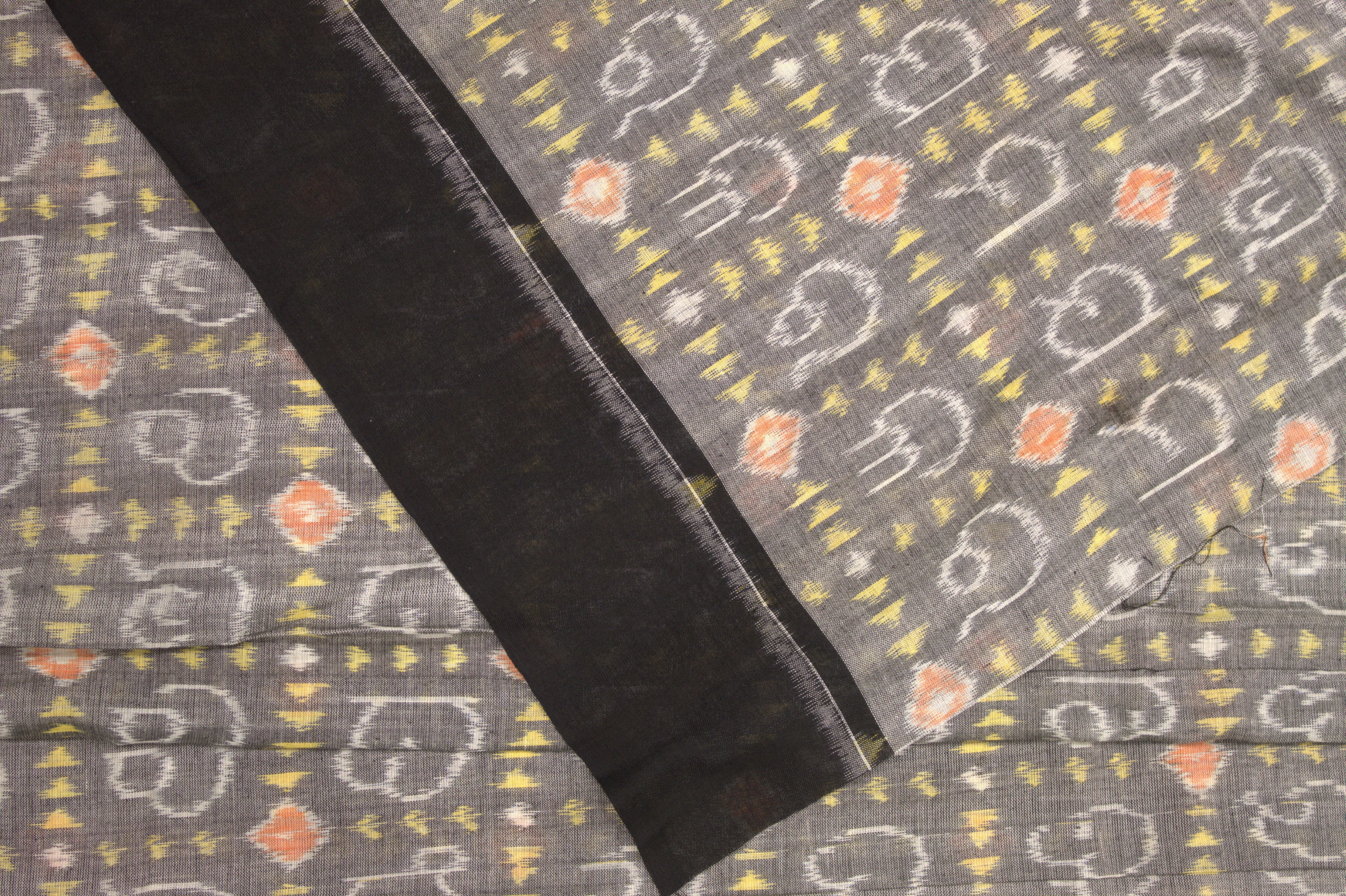 IndianVillèz Faded Black Odia Barnamala Sambalpuri Ikat Cotton Fabric - view 2