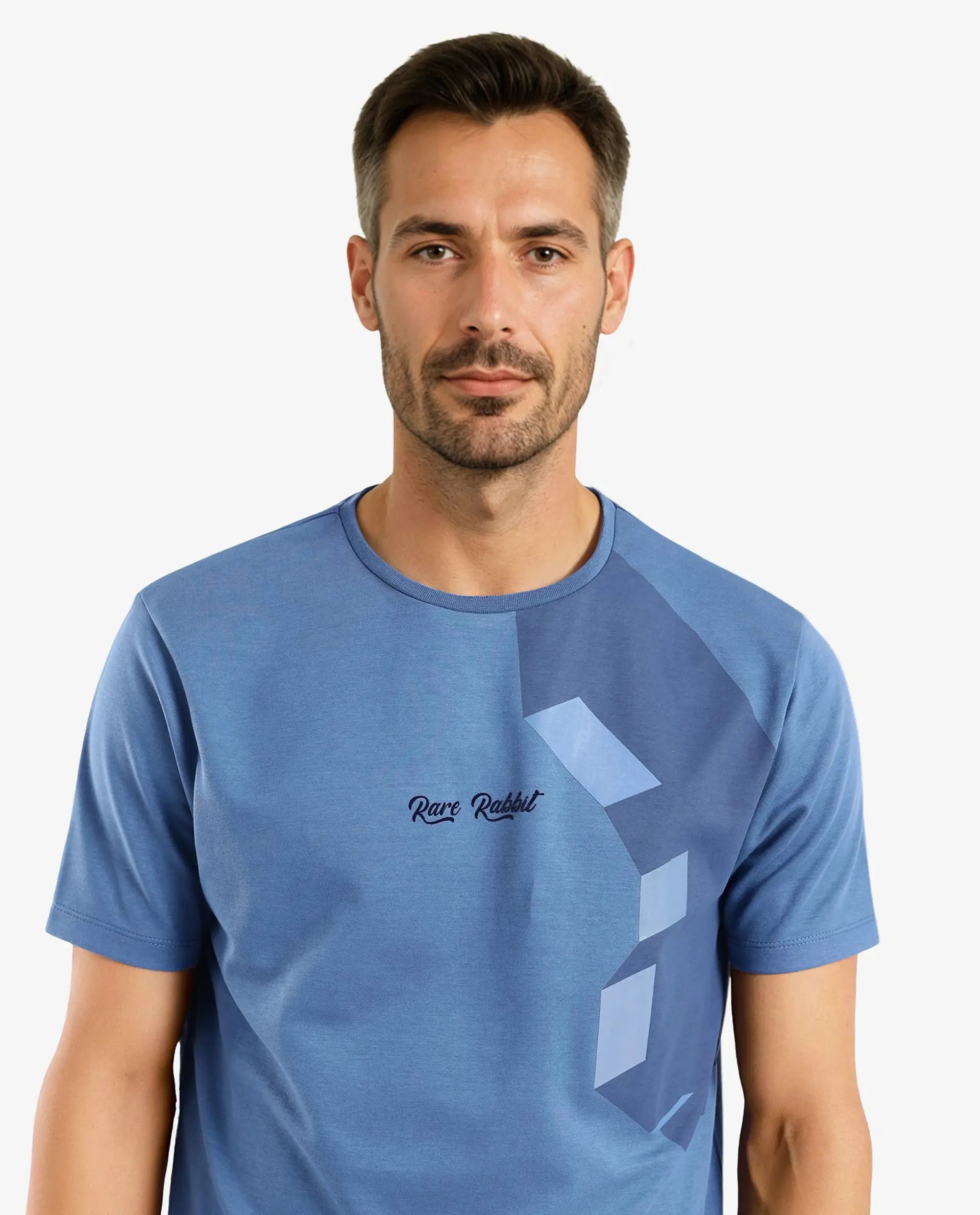 Rare Rabbit Men Antu Blue Cotton Polyester Fabric Short Sleeve Crew Neck Logo Print Oversized T-Shirt - view 4