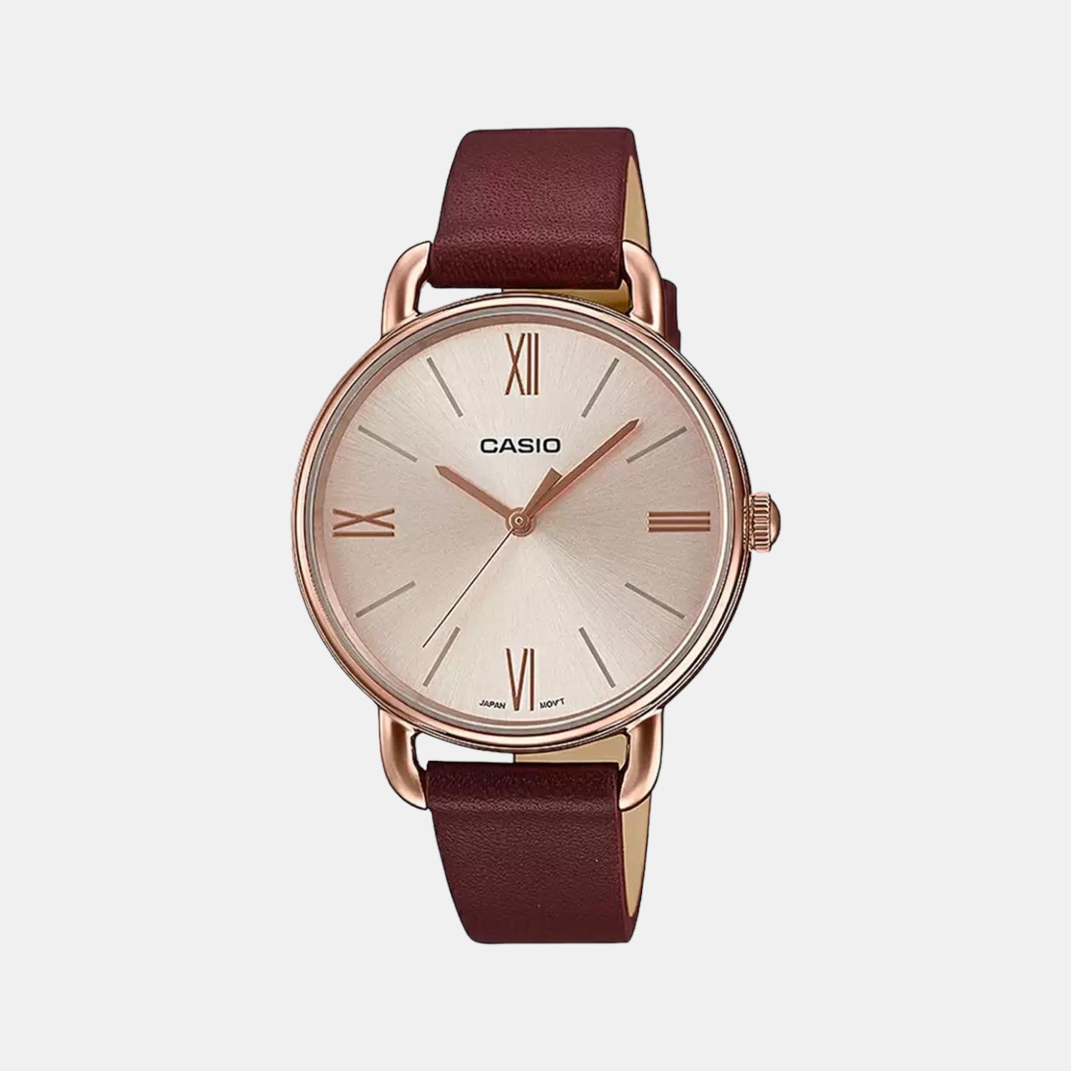 Casio Enticer Women Quartz Rose Gold Dial Analog Leather Watch A1806
