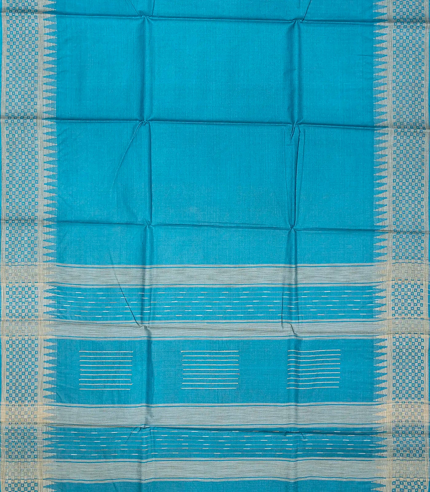 RmKV Light Blue Woven Tussar Silk Saree With Square Motifs-Light Blue - view 2