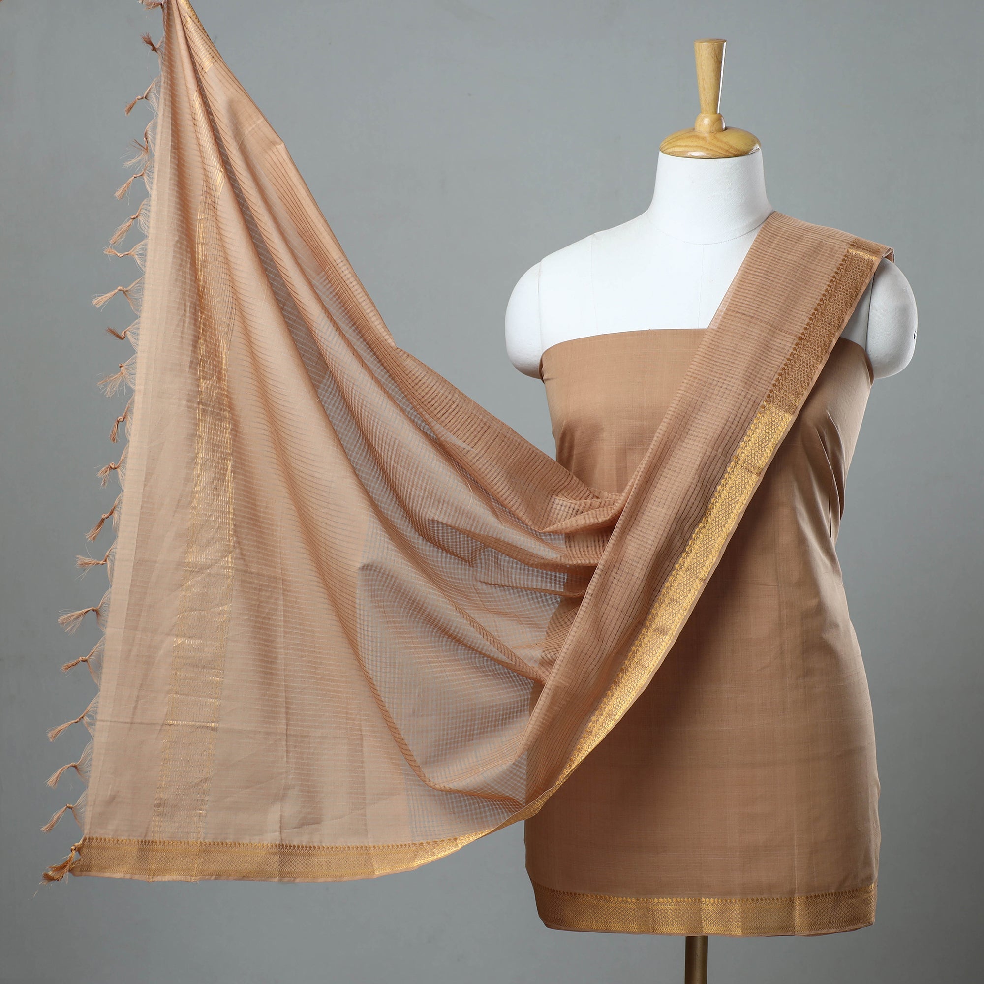 SOUTH KARGHA Brown - 3pc Handloom Cotton Mangalagiri Dress Material 23