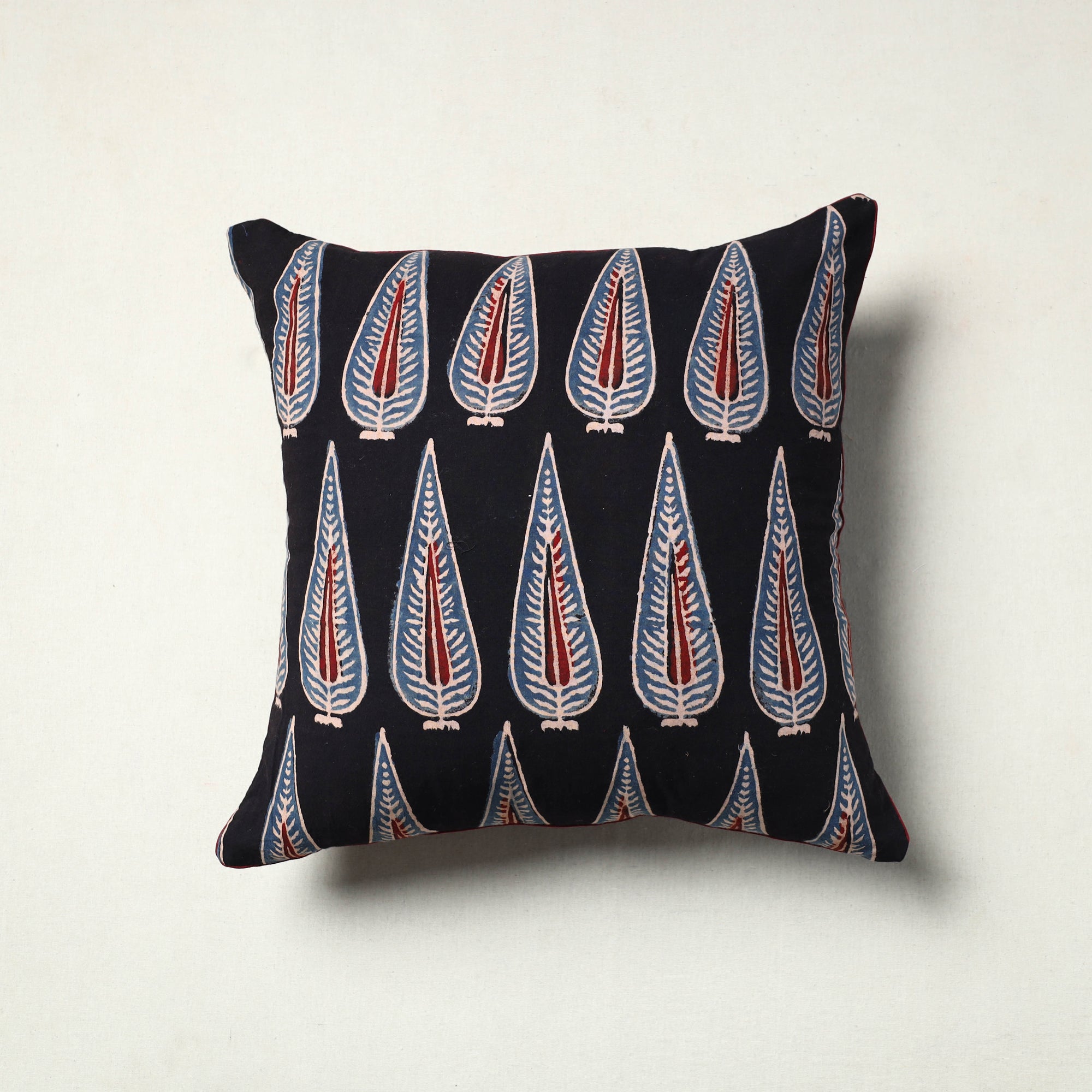 NOORI BAZAR Black - Block Printed Cotton Ajrakh Cushion Cover (16 x 16 in) 15
