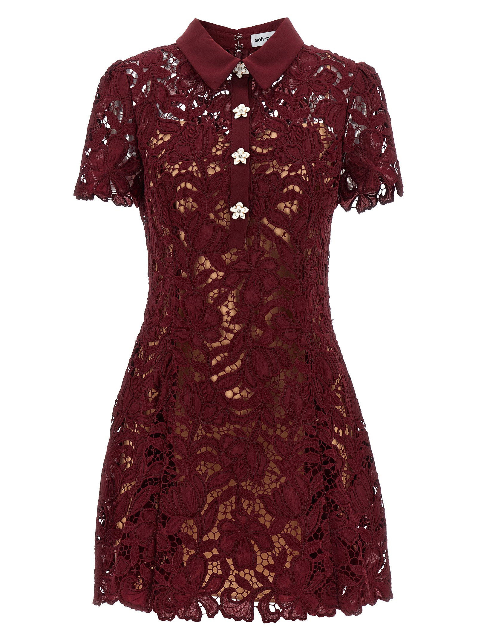 Self-Portrait Burgundy Lace Mini Dress – 100% polyester