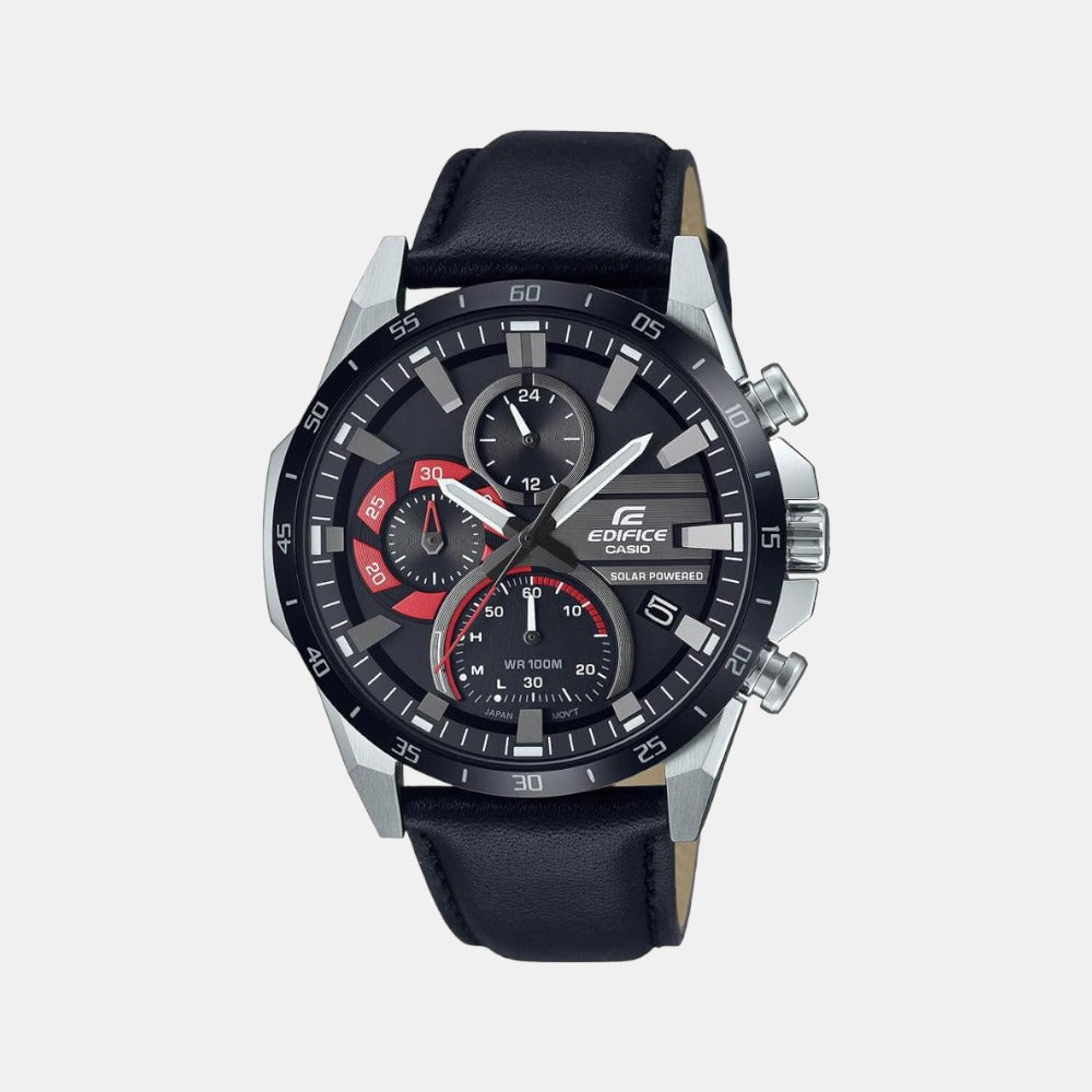 Casio Edifice Men Quartz Black Dial Chronograph Leather Watch ED549