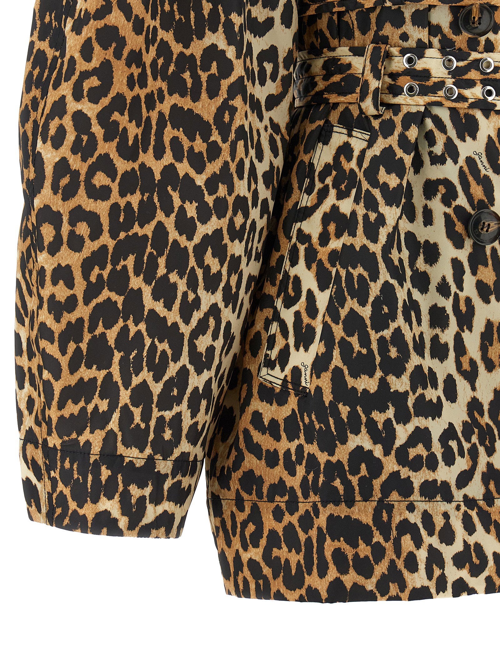 Ganni Leopard Duchesse Nylon Short Trench Coat - view 5