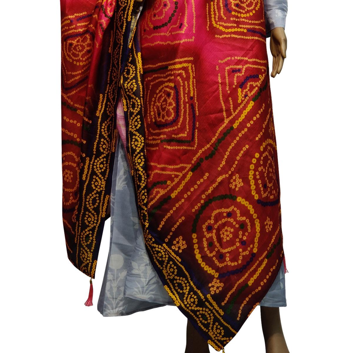Peachmode Seller Jazzy Pink Colored Casual Wear Printed Cotton Silk Dupatta With Tassels - view 2