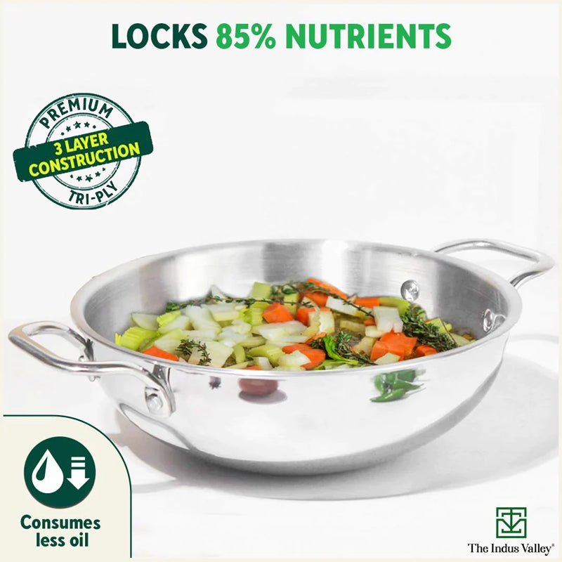 The Indus Valley TurboCuk Tri-ply Stainless Steel Kadai, Premium 3 Layer Body, Induction, Non-stick, 1.7/2.7/4L - view 7