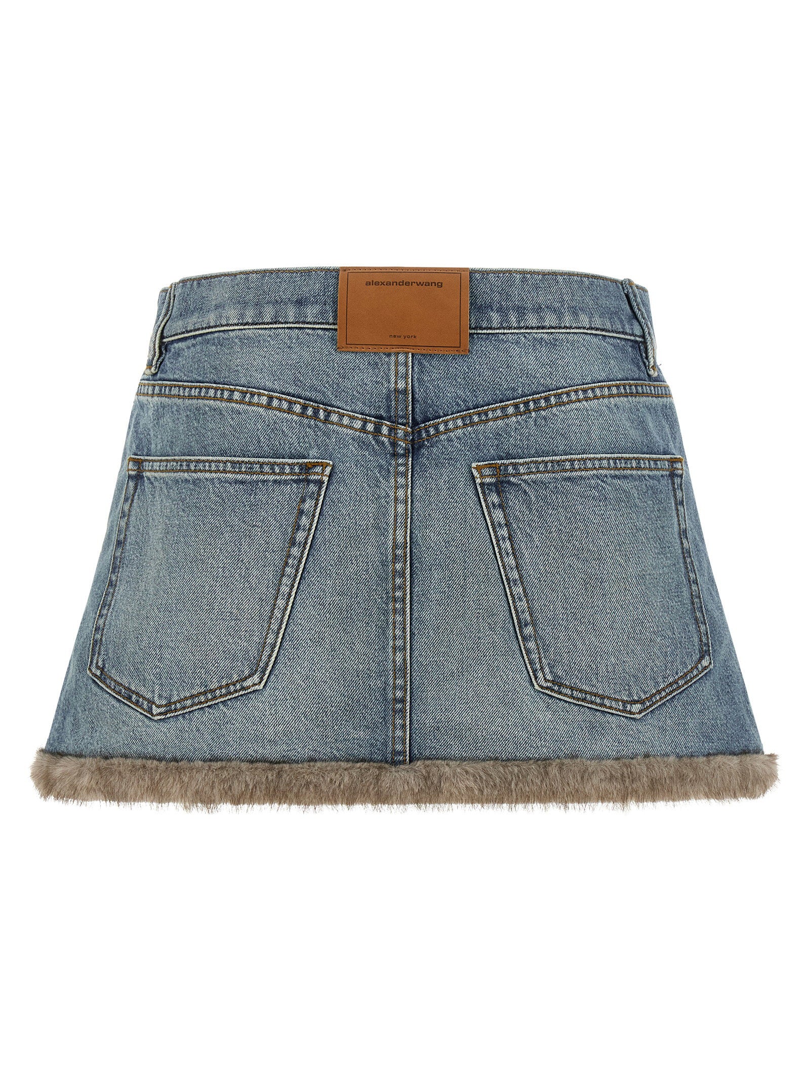 Denim X Alexander Wang Denim Skirt With Fur Hem - view 2
