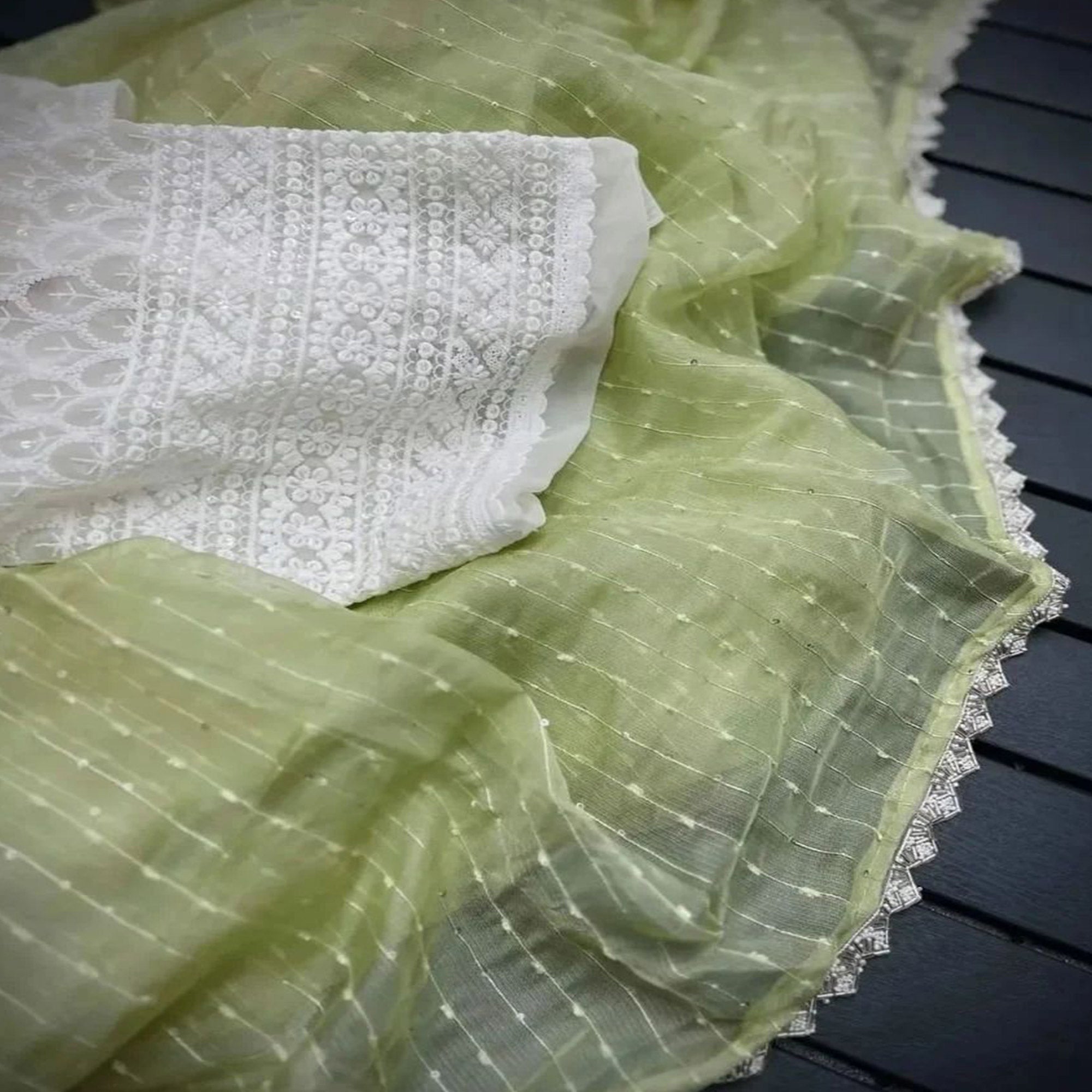 Green sarees – BlackTree green-sequins-embroidered-organza-saree-1
