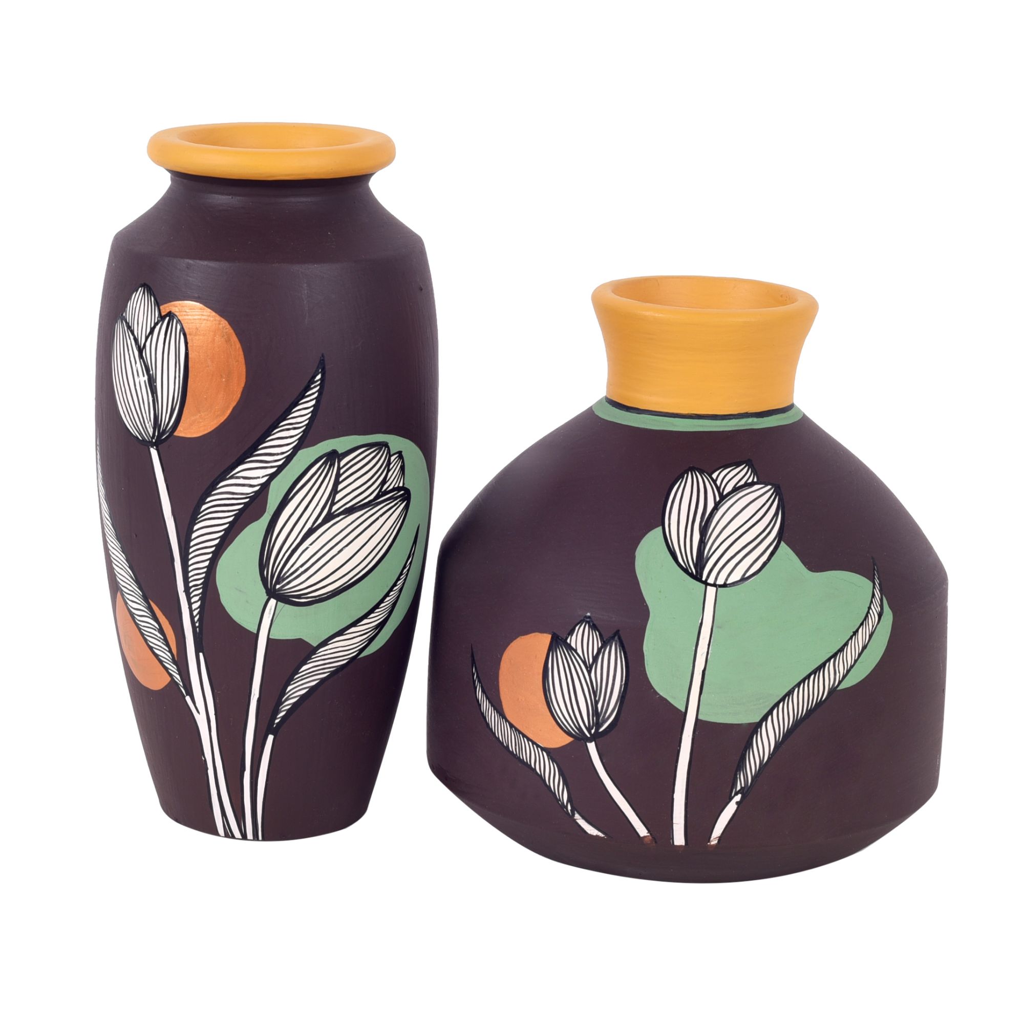 ART CREATIONS BY SUMAN SONTHALIA Autumn Hues Terracotta Vases (Set of 2) (Large - 5x5x5, Small - 3x3x6) - view 2