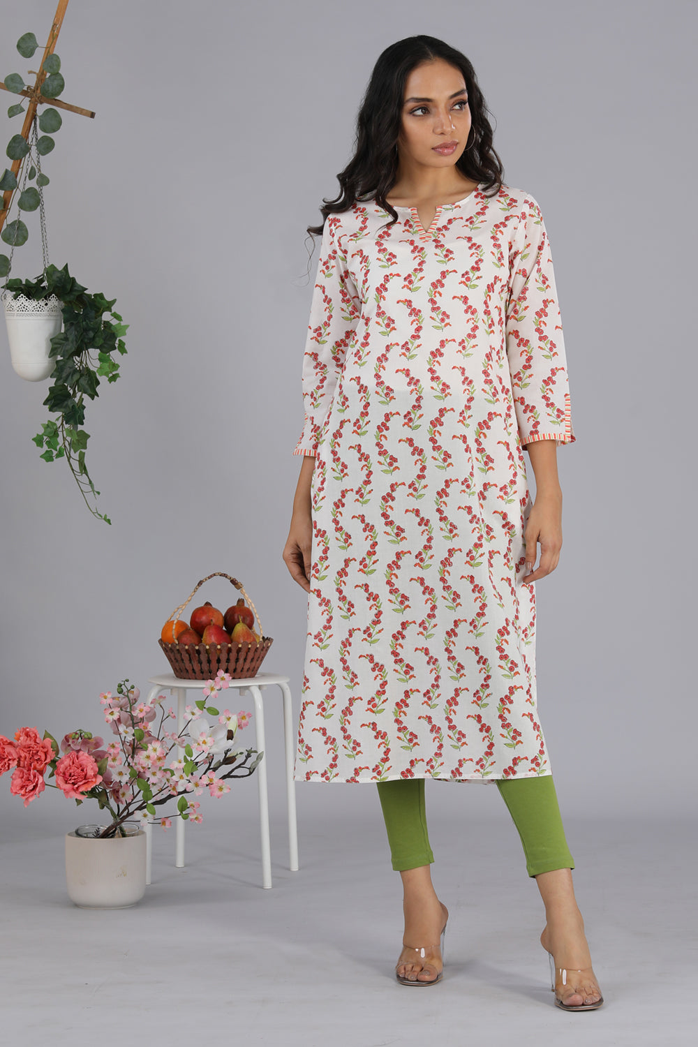 Kalanjali Ethnics Hand block printed kurti – Women's, White
