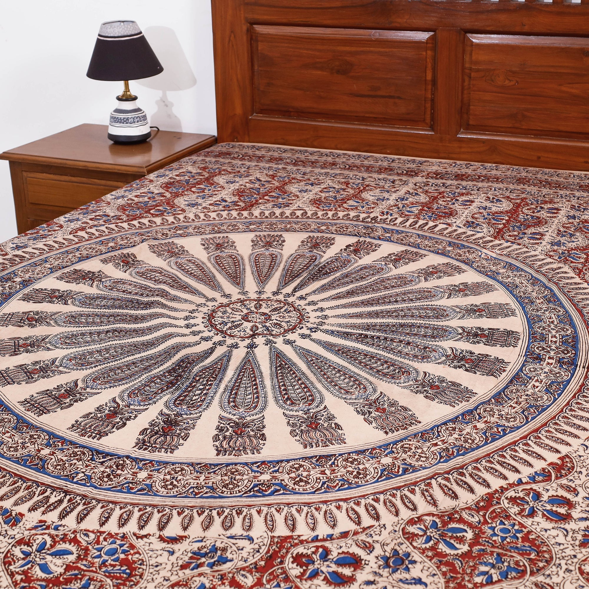 SOUTH KARGHA Beige - Kalamkari Block Printed Cotton Single Bed Cover (90 x 60 in) - view 2