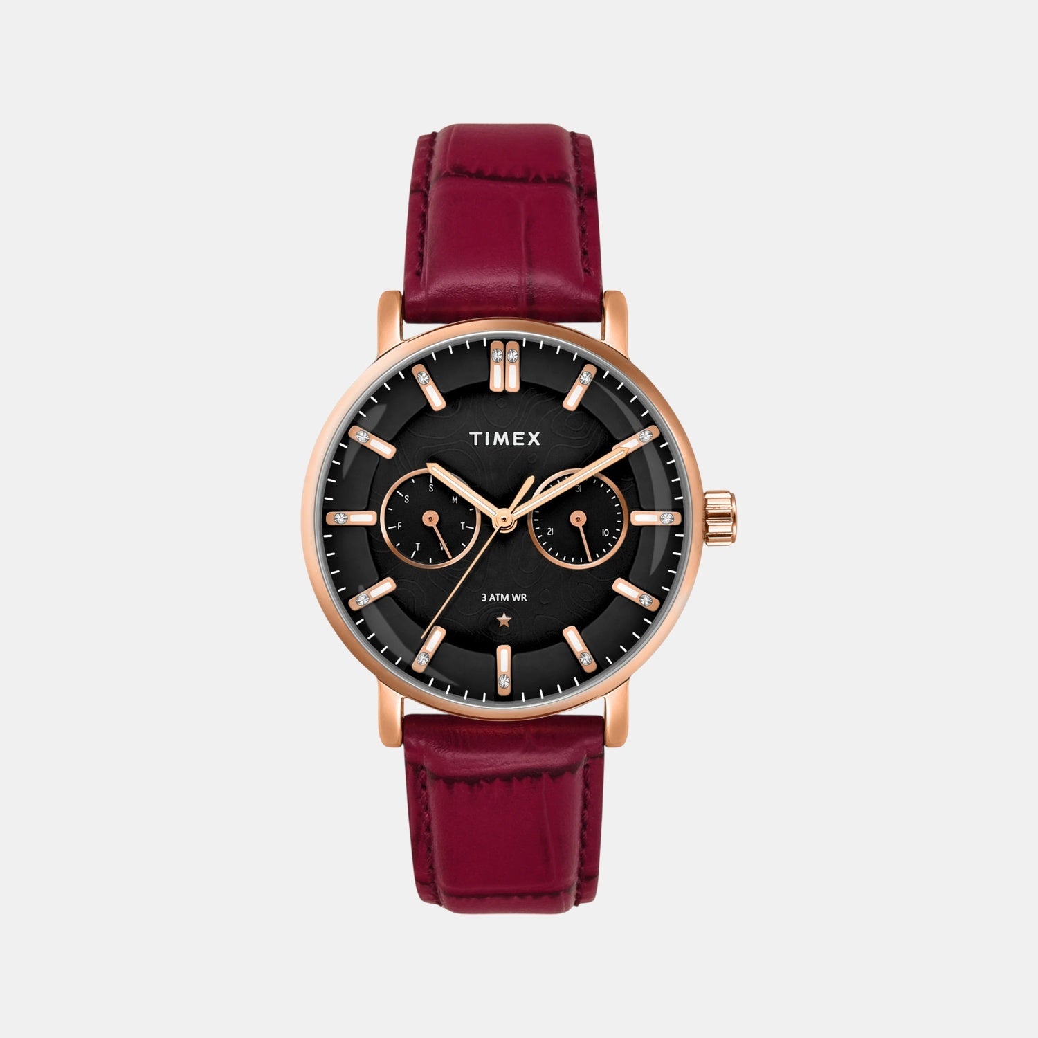 Timex Fashion Women Quartz Black Dial Multi-Function Leather Watch TWEL20300