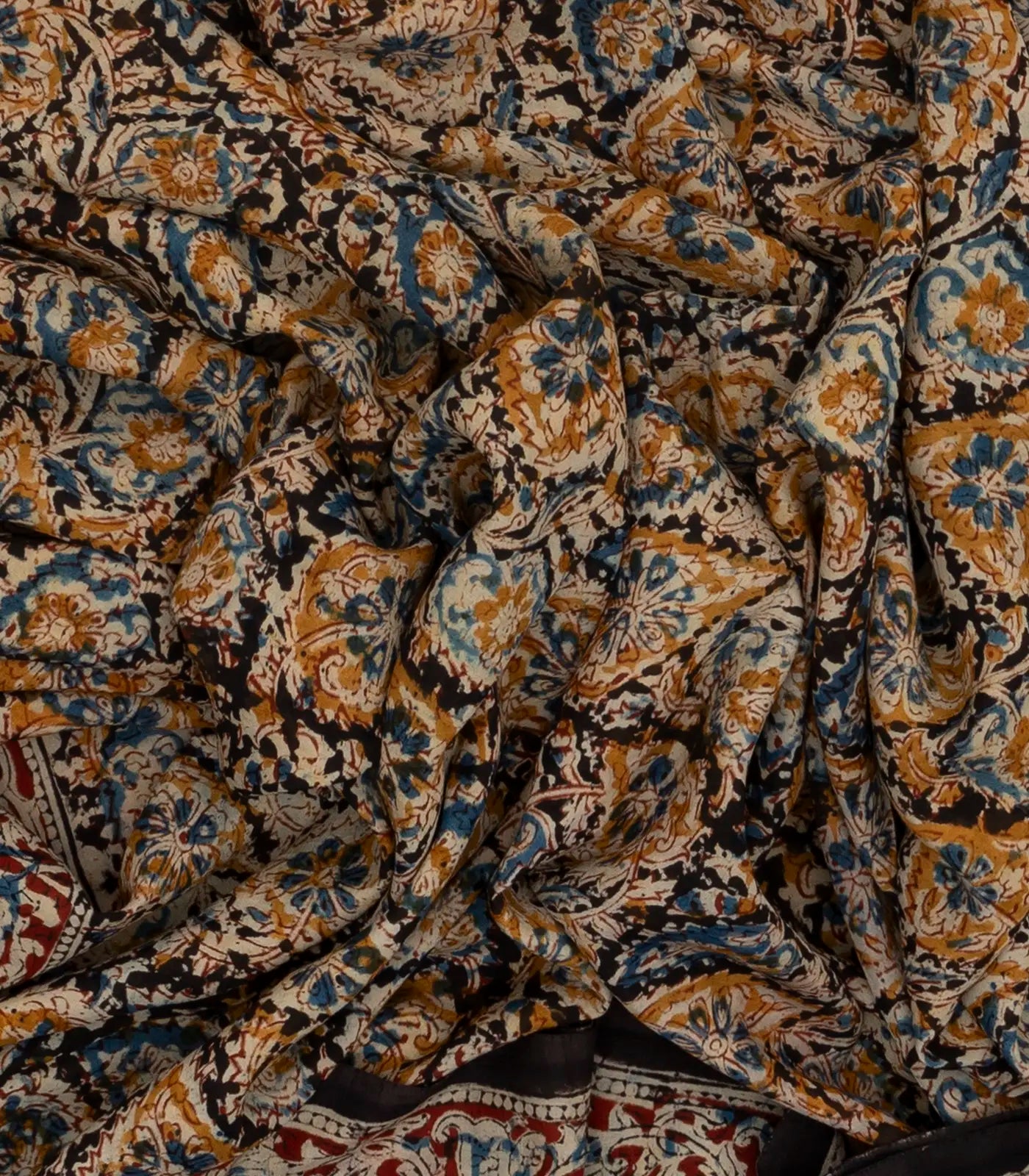 RmKV Black Handloom Kalamkari Cotton Saree With Printed Floral Motifs - view 3
