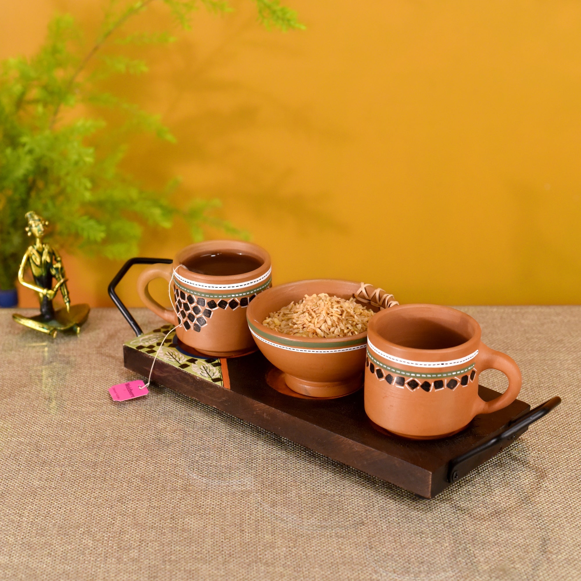 ART CREATIONS BY SUMAN SONTHALIA Brown - Knosh Breakfast Set in a Stylish Tray (Set of 3)