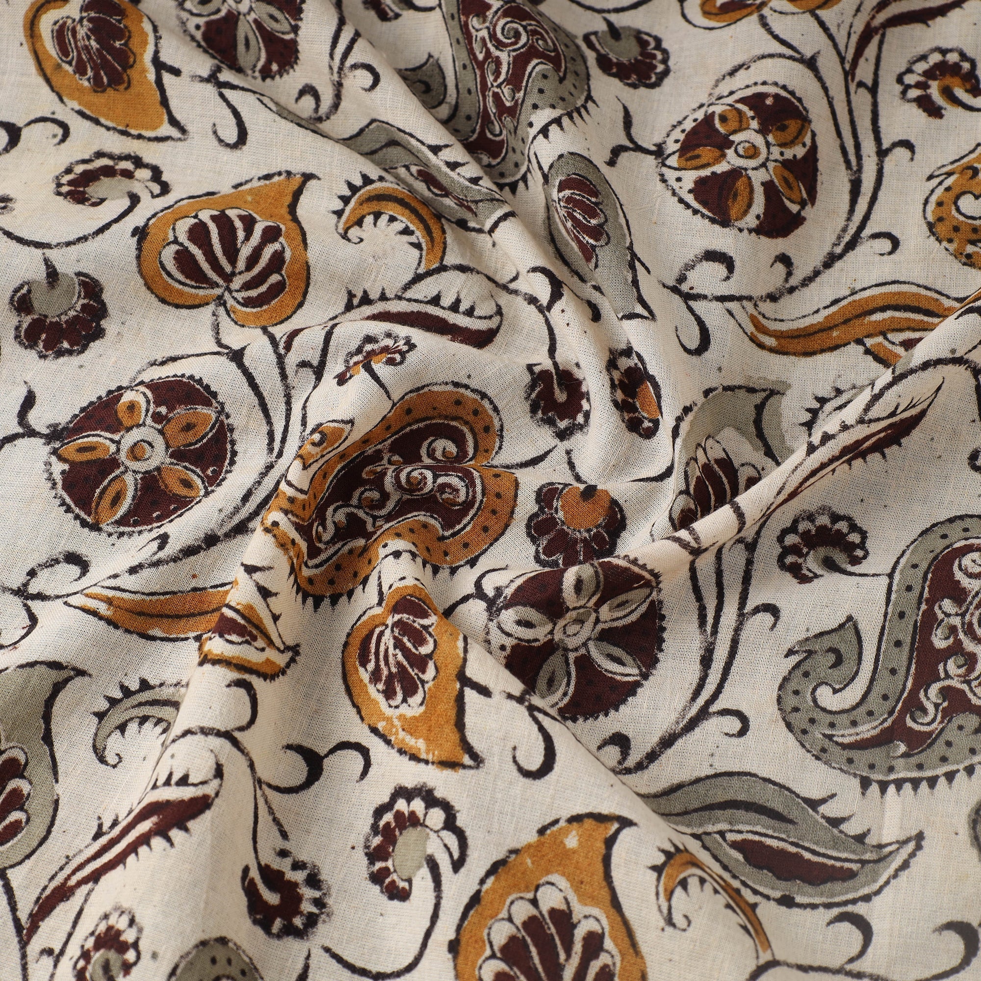 VENKATA BHANU KALAMKARI PEDANA Beige - Pedana Kalamkari Hand Block Printed Mul Cotton Fabric 10 - view 3