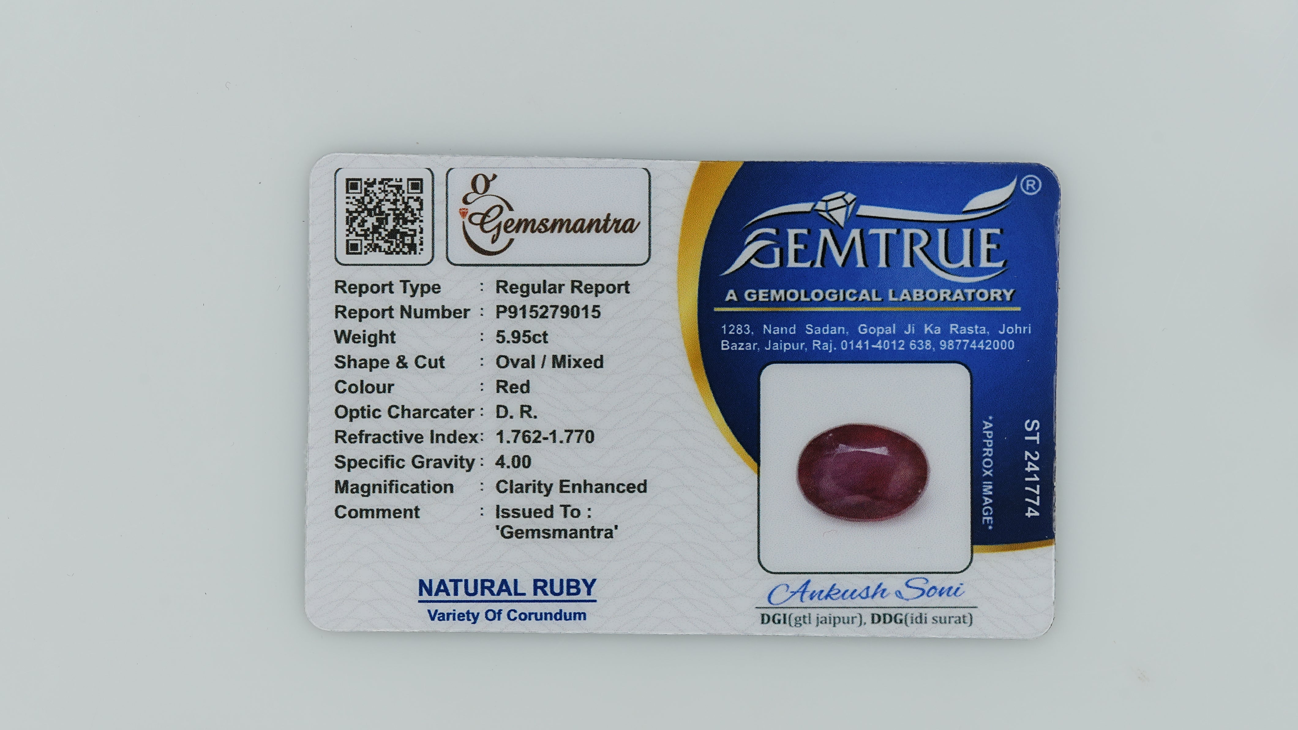 Gemsmantra Ruby - 5.95 Carats (6.545 Ratti)