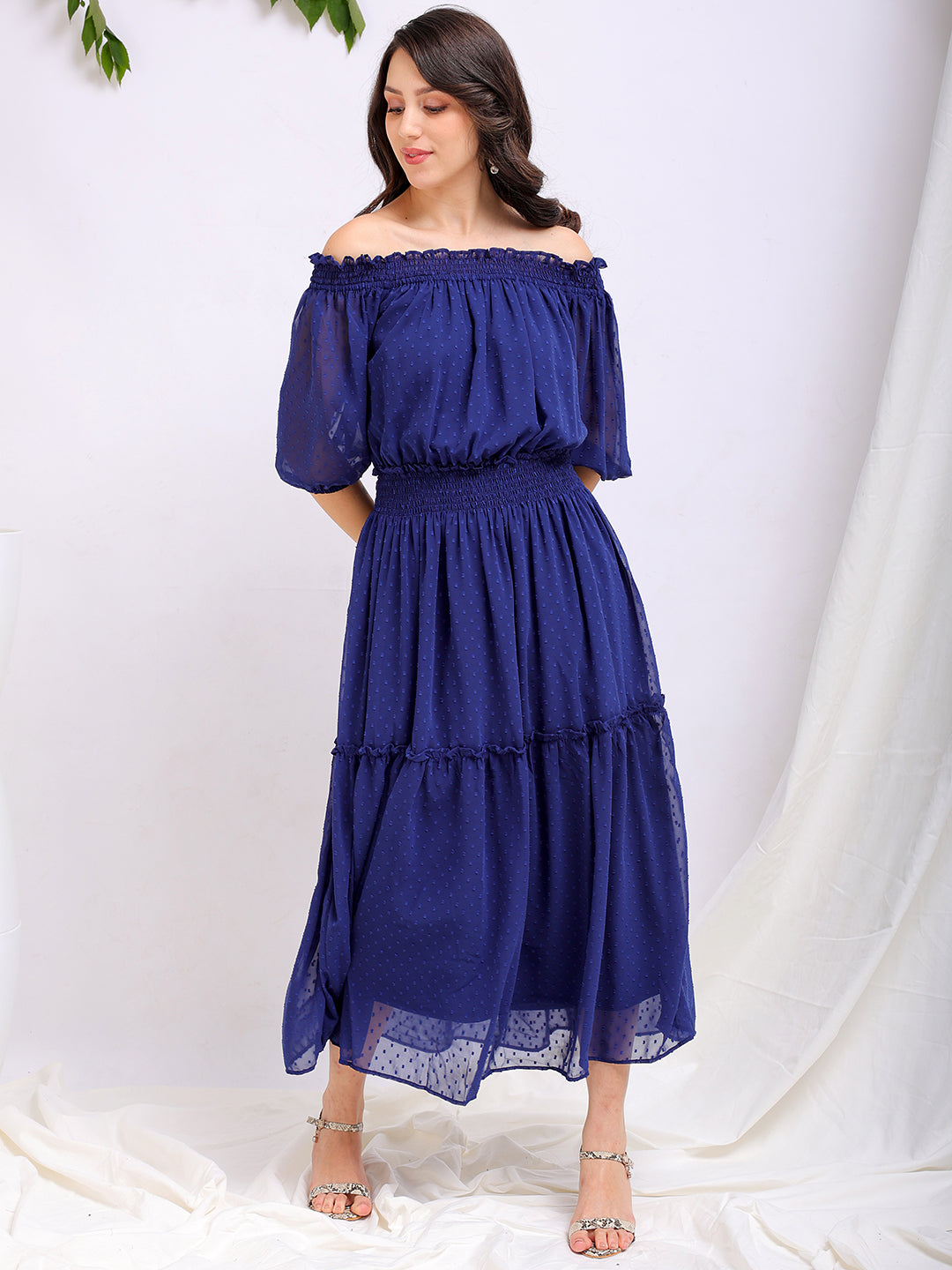 Freehand By The Indian Garage Co Women's Textured Fit and Flare Offshoulder Tiered Dress - view 11
