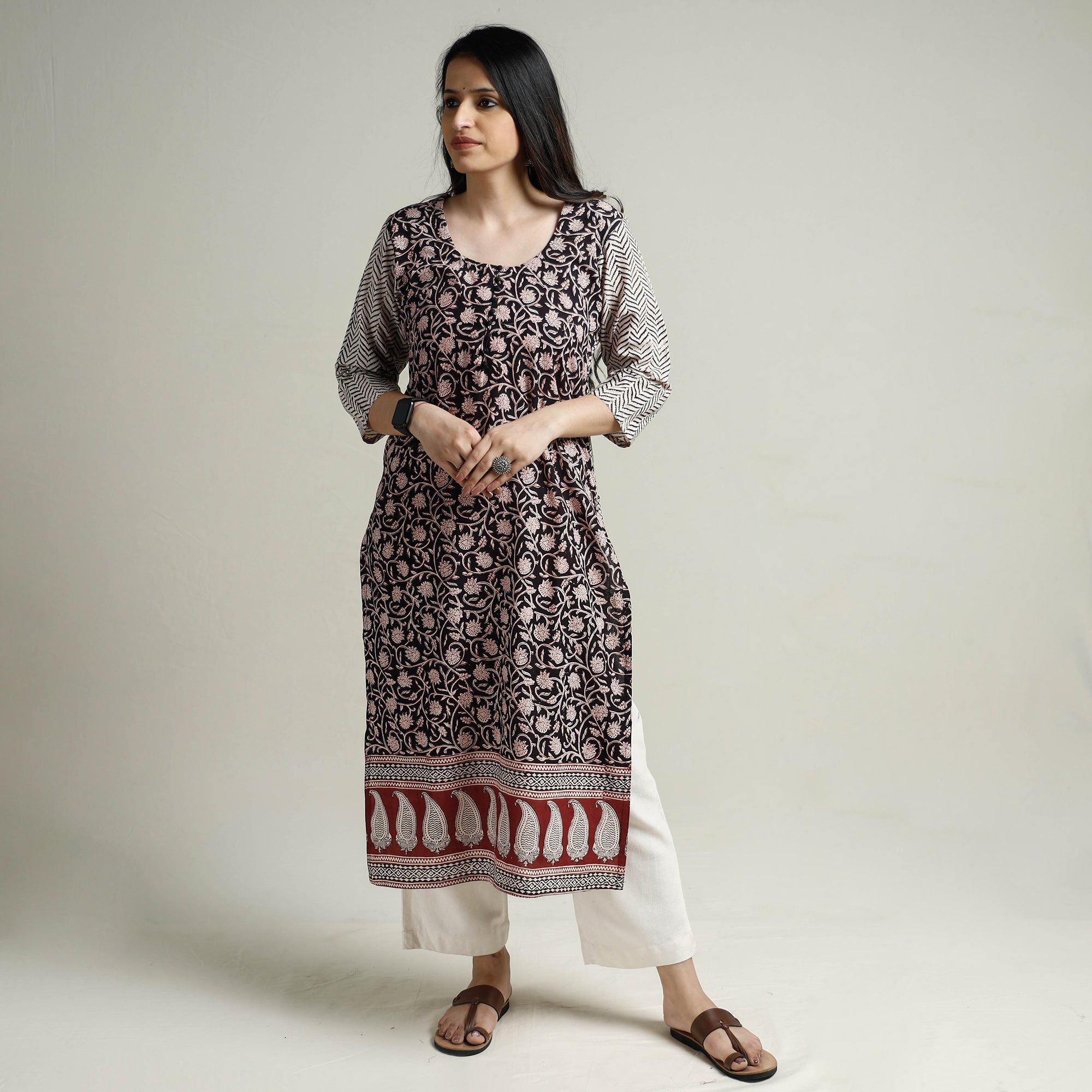 ITOKRI CASUALS Black - Block Print Cotton Straight Bagh Kurta - view 3