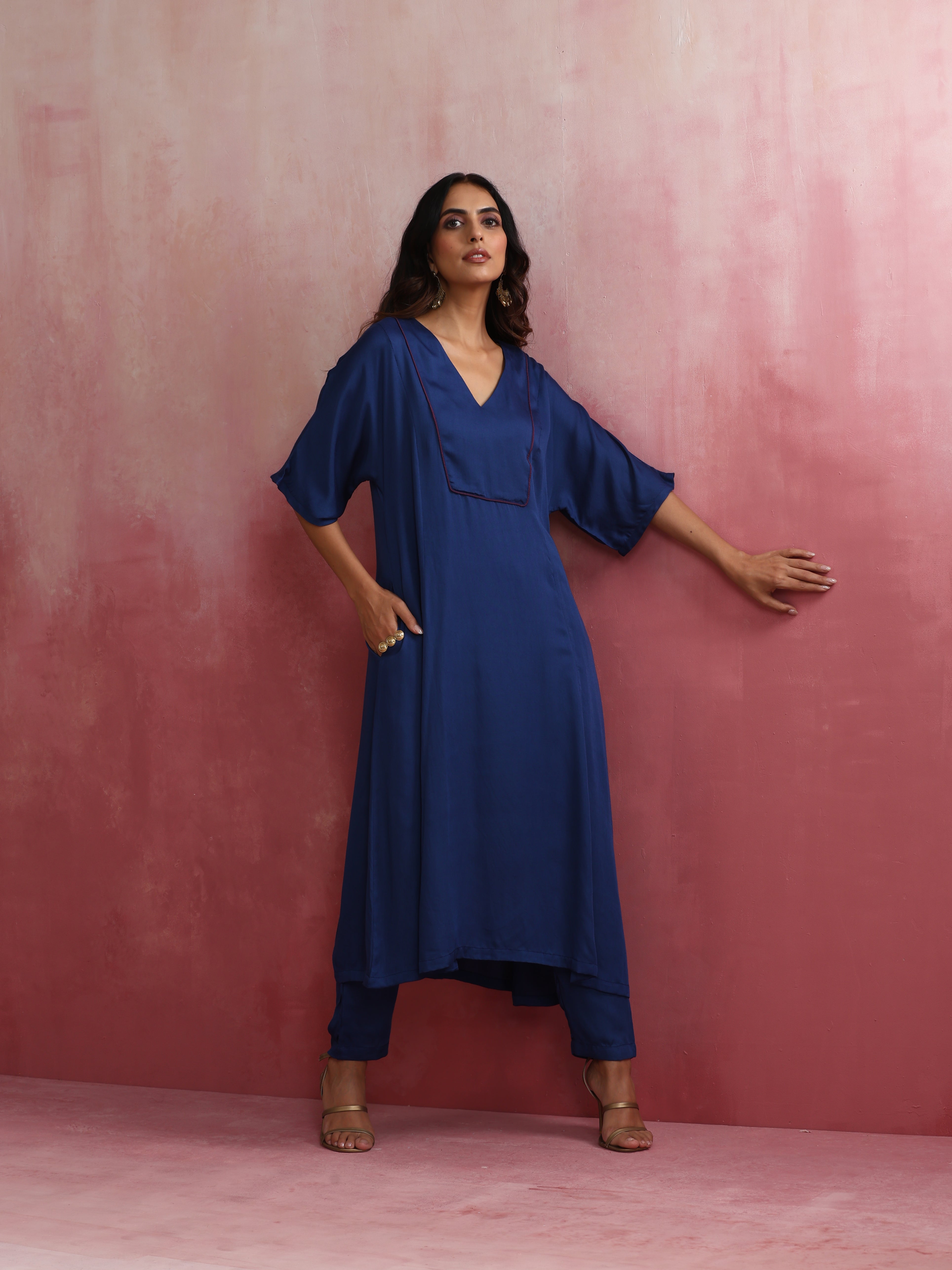 trueBrowns Blue Modal Kimono sleeve Kurta set - view 2