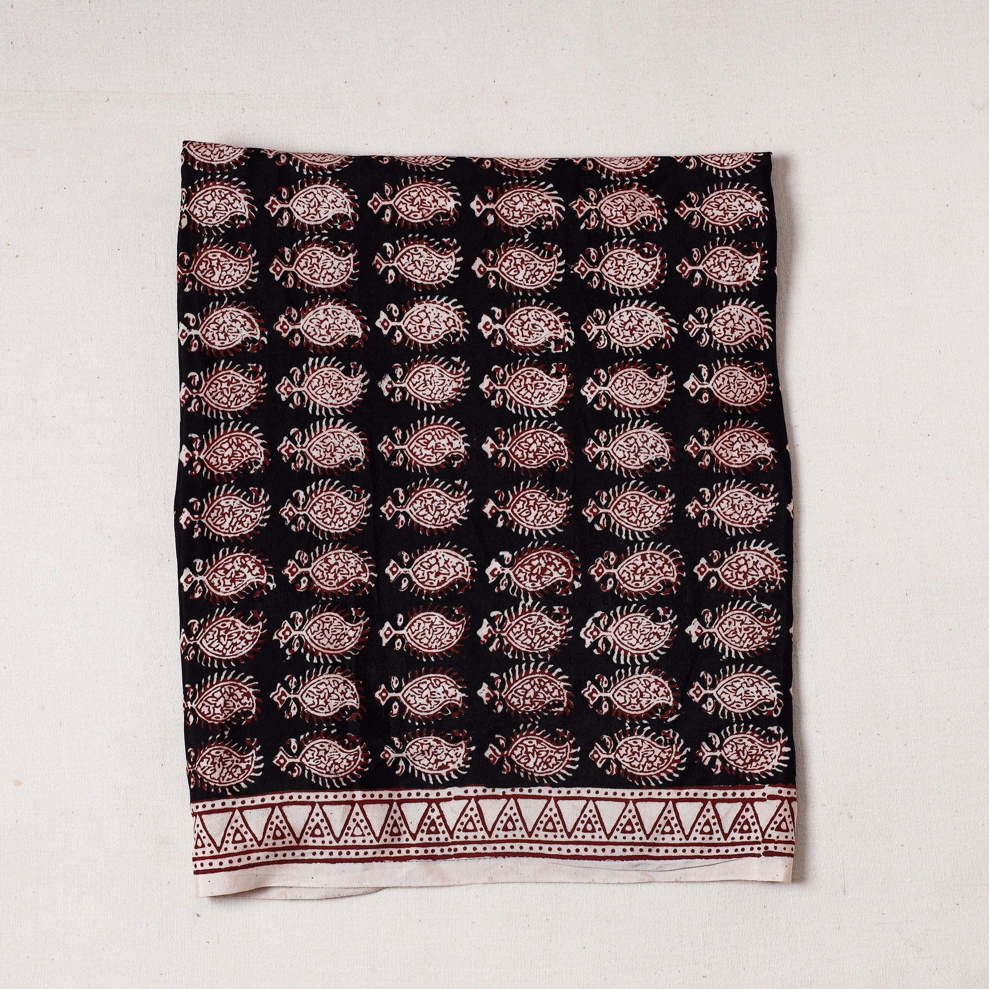 BAGH PRINTS BY UMAR FARUK KHATRI Black - Bagh Block Printed Modal Silk Precut fabric - (0.8 meter)