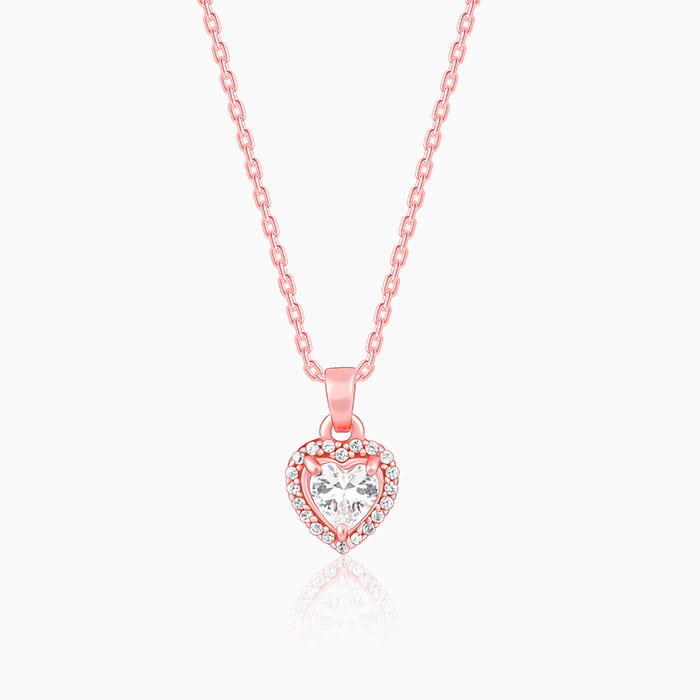 GIVA Jewellery Rose Gold Studded Heart Pendant with Link Chain