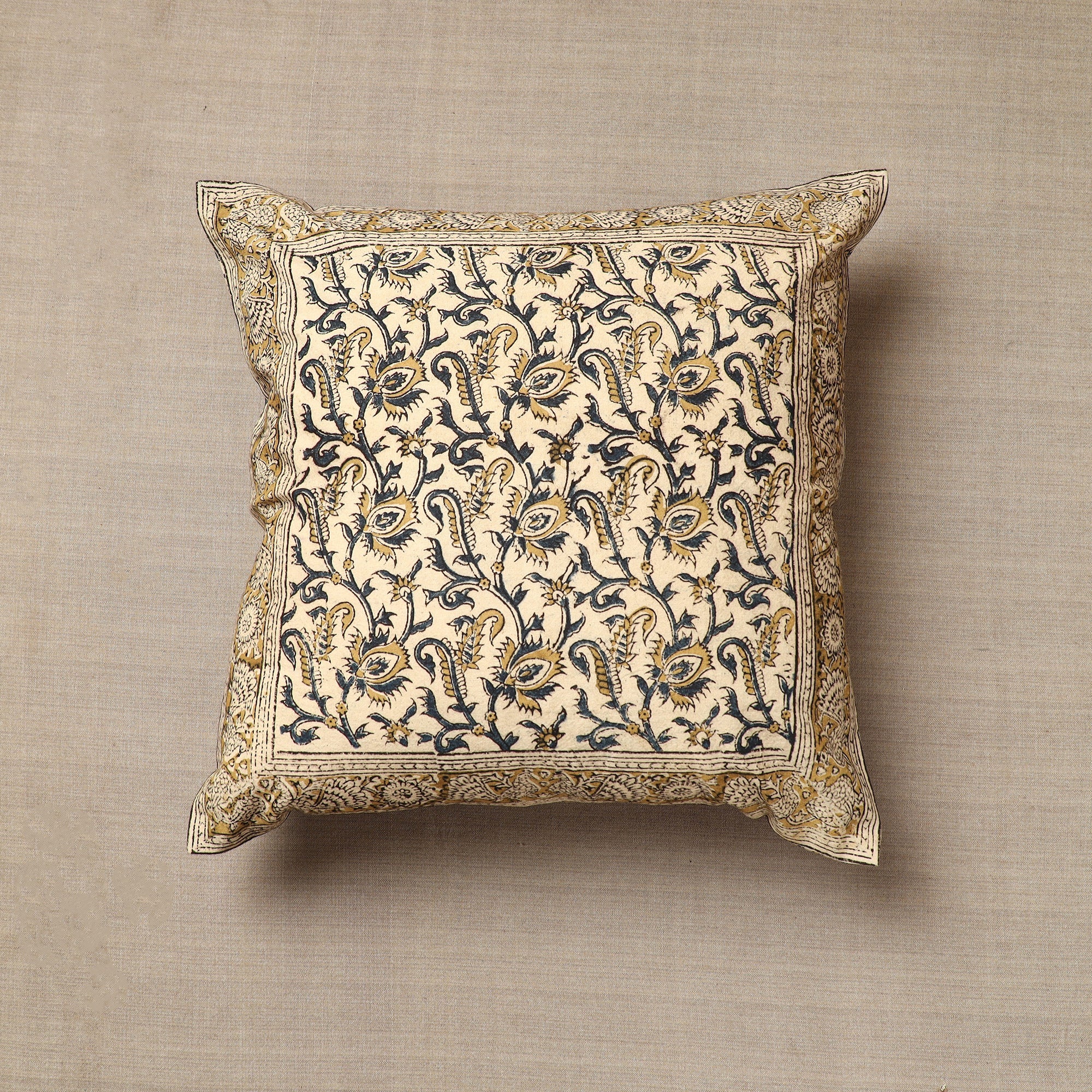 PITCHUKA SRINIVAS KALAMKARI PEDANA Beige - Original Pedana Block Print Cotton Kalamkari Cushion Cover 14